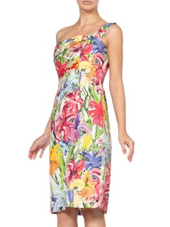 1950S  Rainbow Tropical Silk Formal Day Cocktail Dress