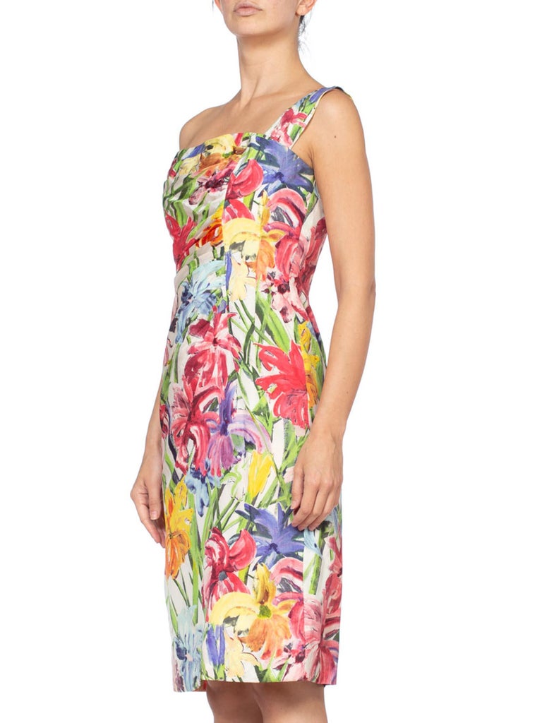 1950s Rainbow Tropical Silk Formal Day Cocktail Dress