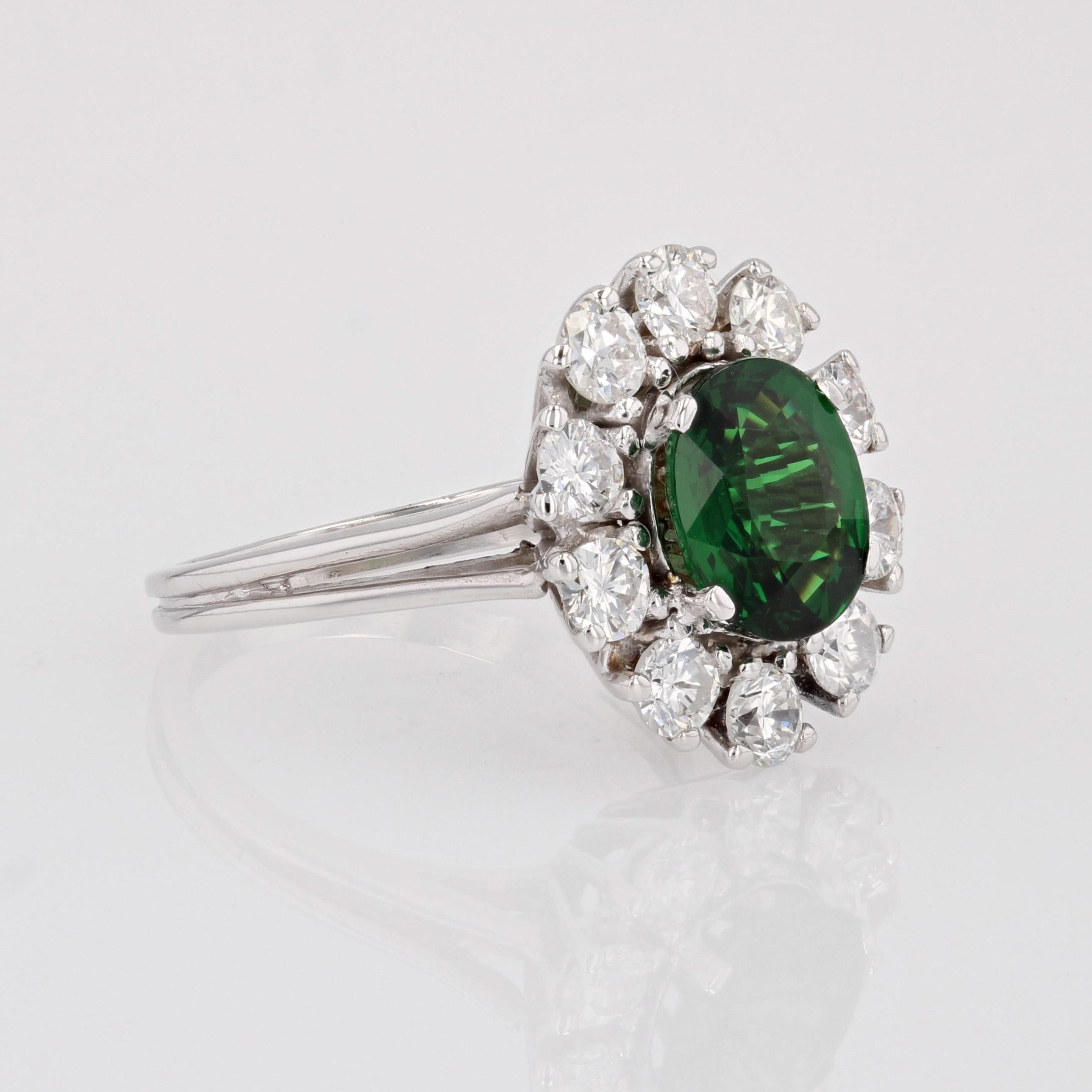 1950s Tsavorite Garnet Diamonds 18 Karat White Gold Daisy Ring For Sale 6