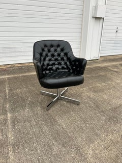 1950s Tufted Black Leather Swivel Chair for Davis Furniture