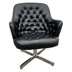 1950s Tufted Black Leather Swivel Chair for Davis Furniture