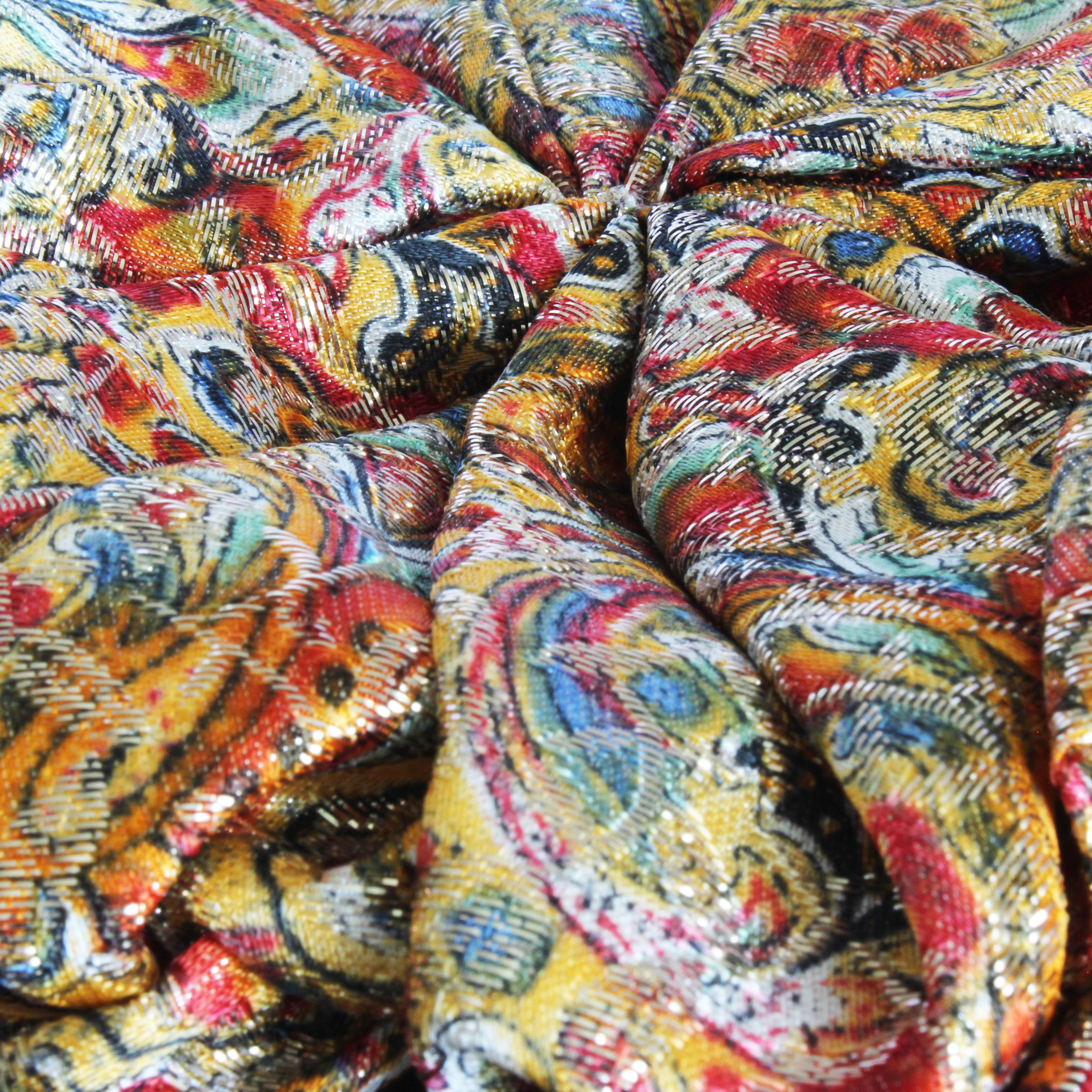 1950s Turban Hat Metallic Paisley Colorful by Marshall Field & Company Rare For Sale 6