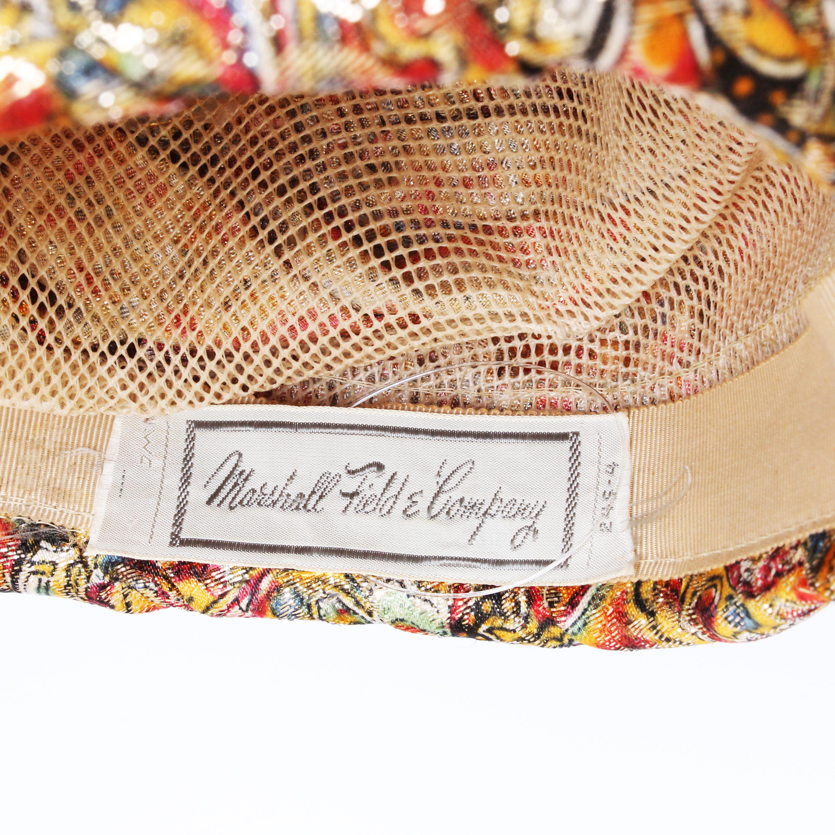 1950s Turban Hat Metallic Paisley Colorful by Marshall Field & Company Rare For Sale 7