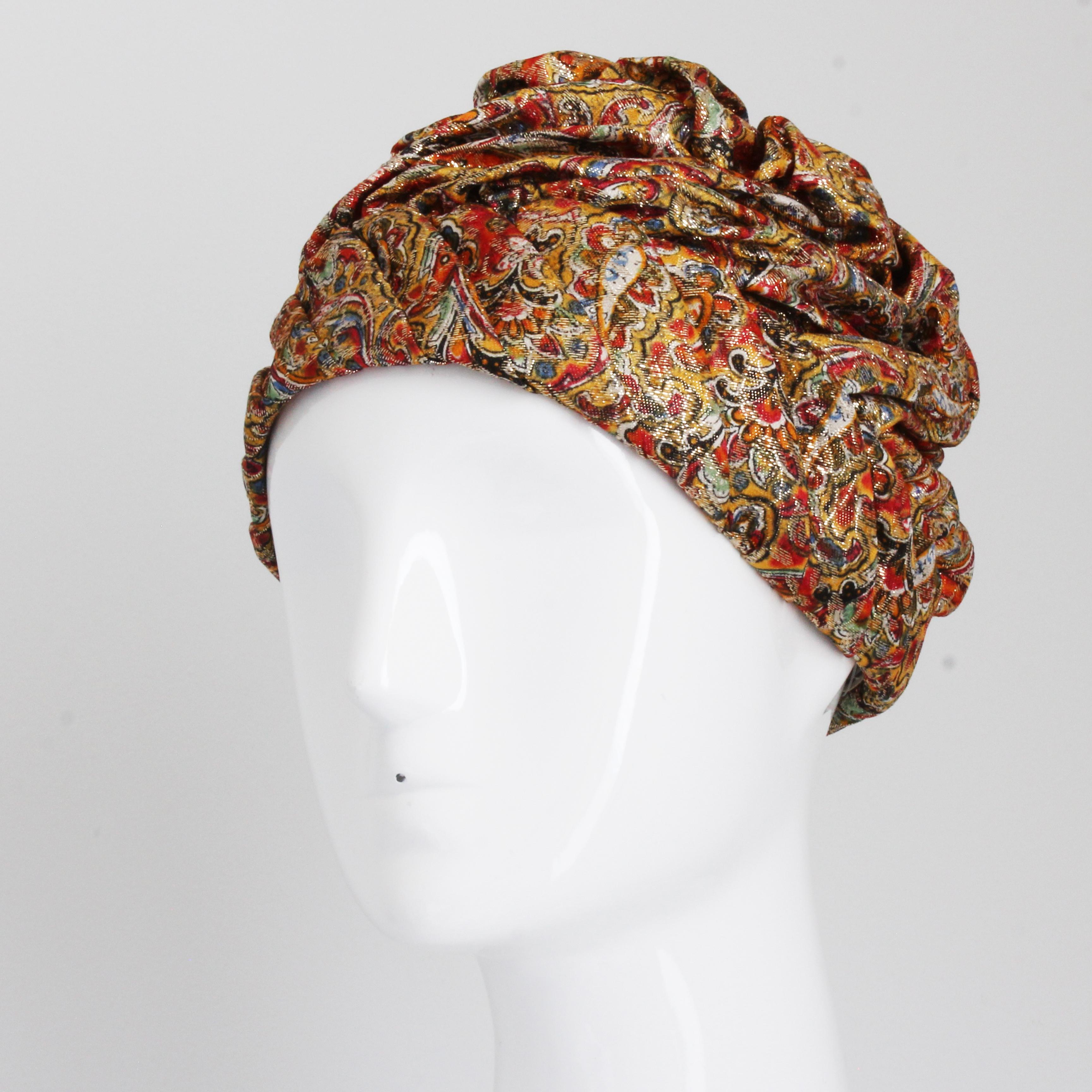 1950s Turban Hat Metallic Paisley Colorful by Marshall Field & Company Rare  In Good Condition For Sale In Port Saint Lucie, FL
