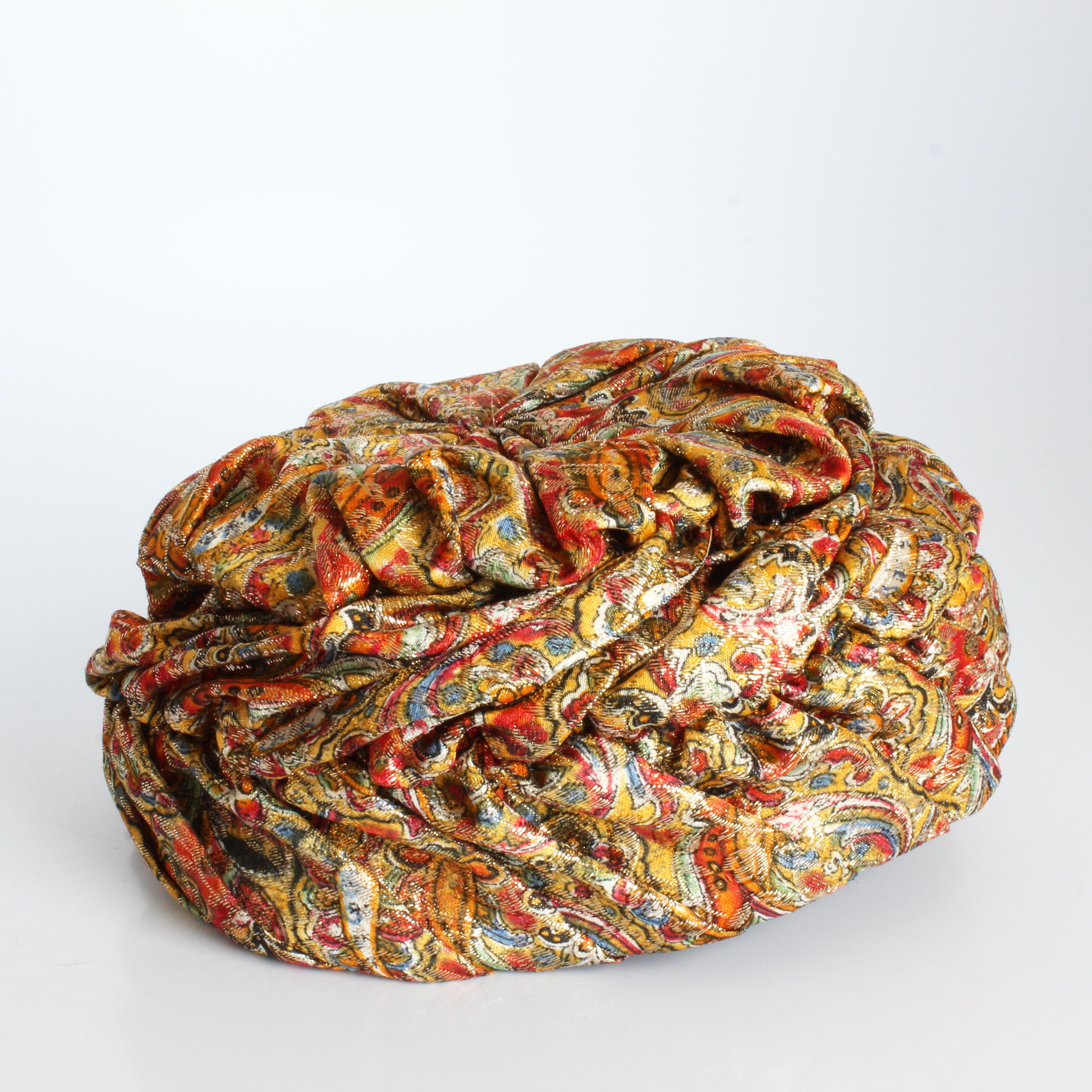Women's or Men's 1950s Turban Hat Metallic Paisley Colorful by Marshall Field & Company Rare For Sale