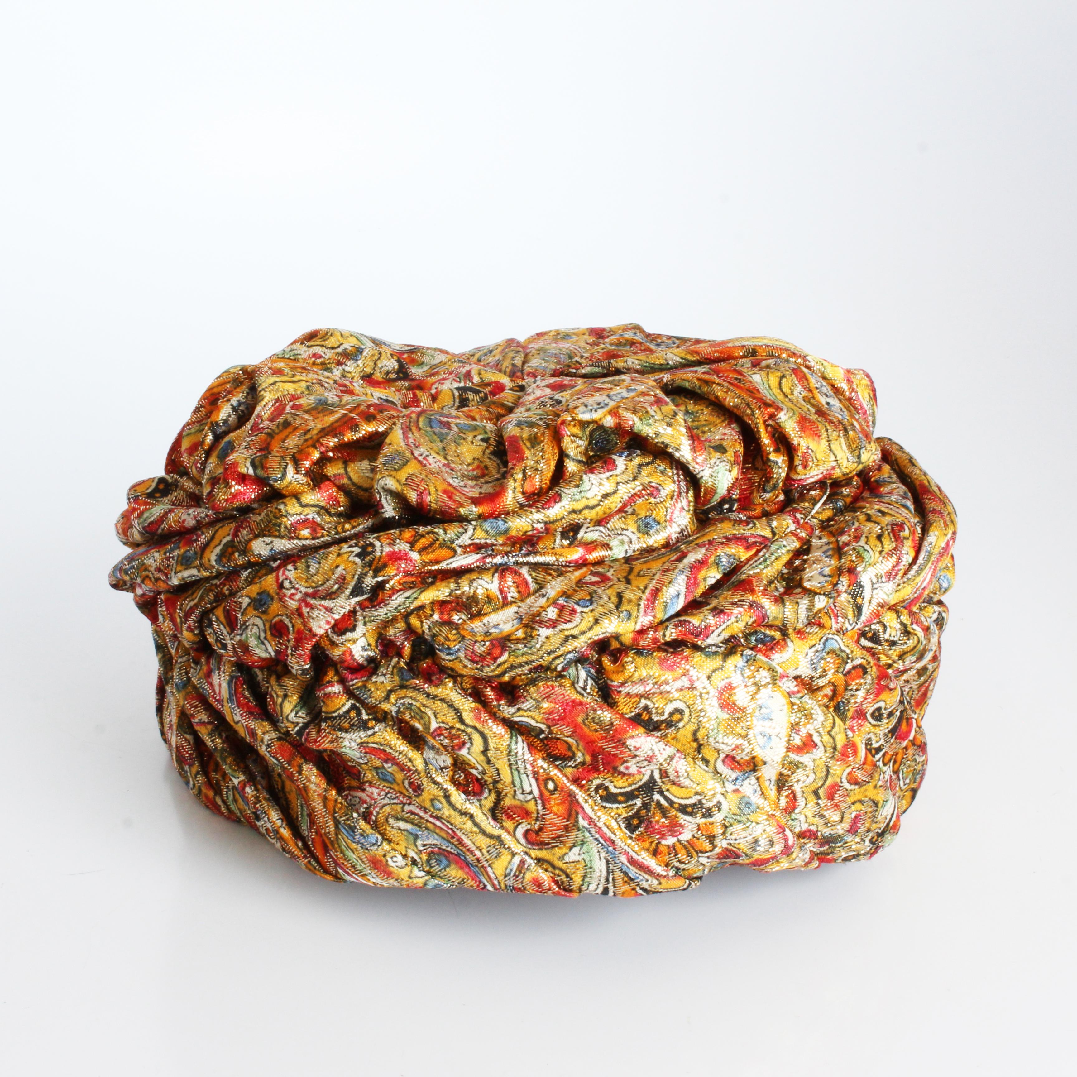 1950s Turban Hat Metallic Paisley Colorful by Marshall Field & Company Rare For Sale 1