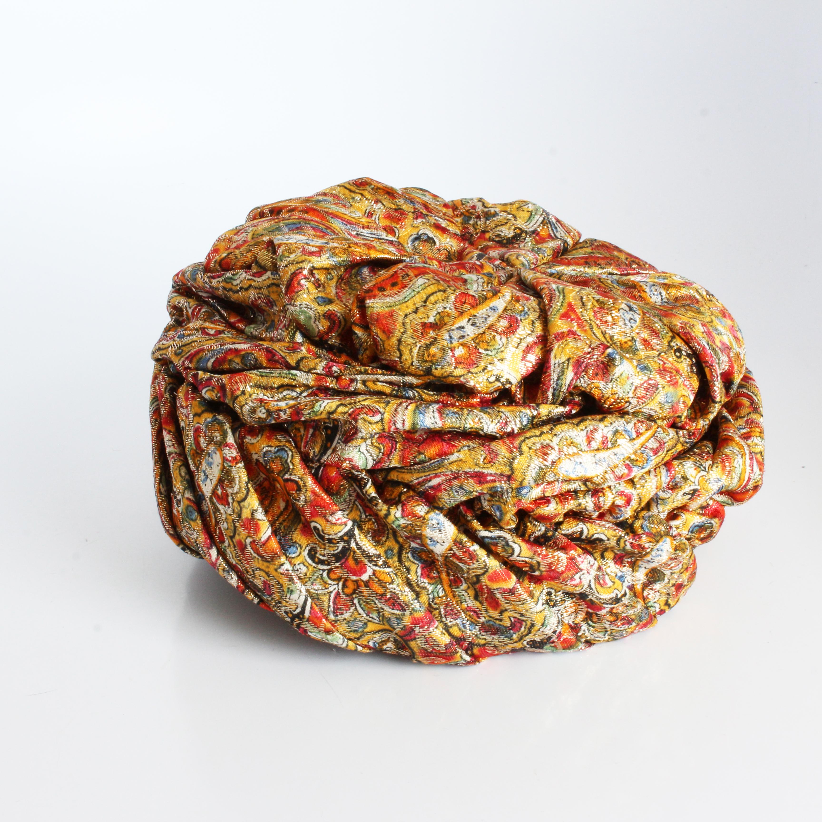 1950s Turban Hat Metallic Paisley Colorful by Marshall Field & Company Rare For Sale 2