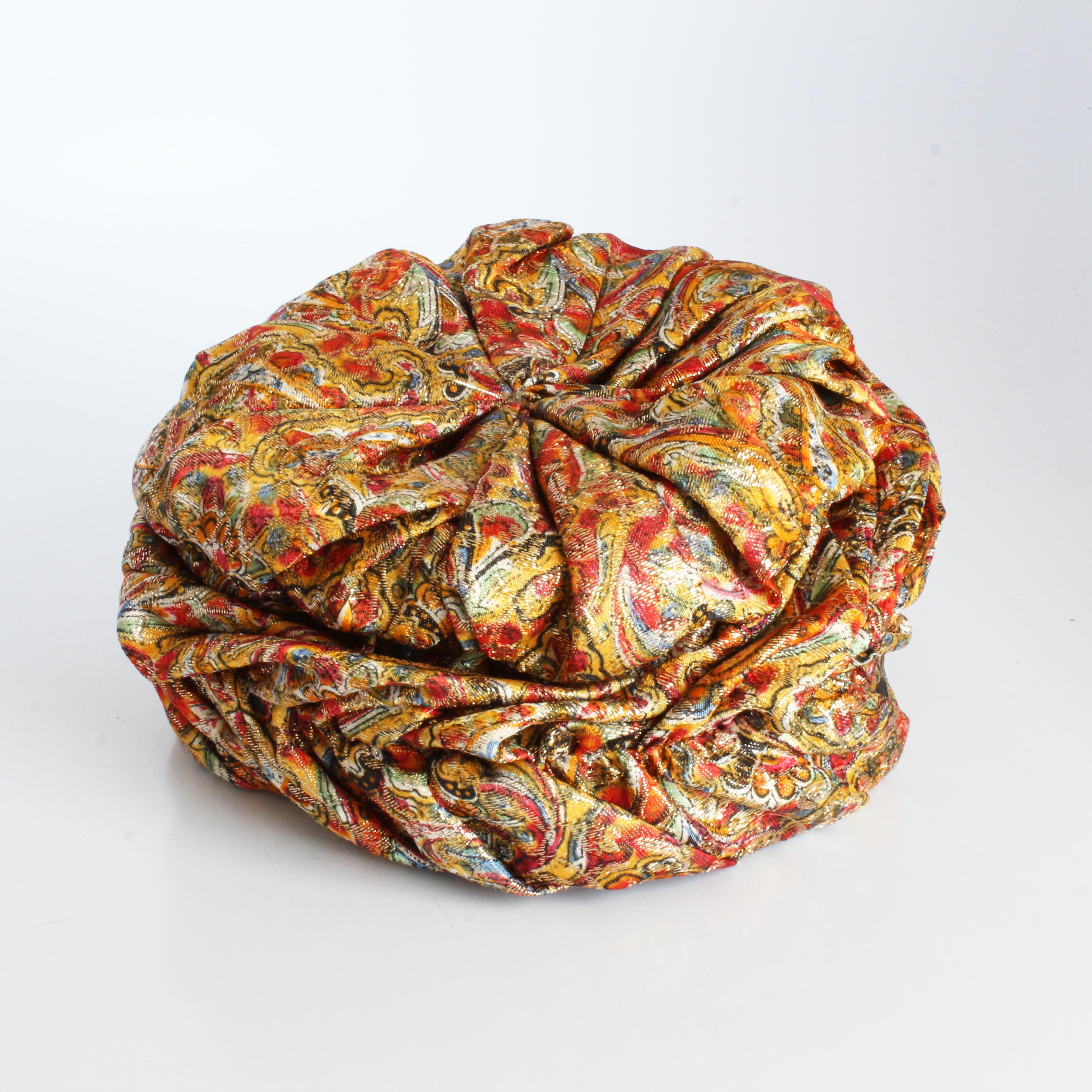 1950s Turban Hat Metallic Paisley Colorful by Marshall Field & Company Rare For Sale 3