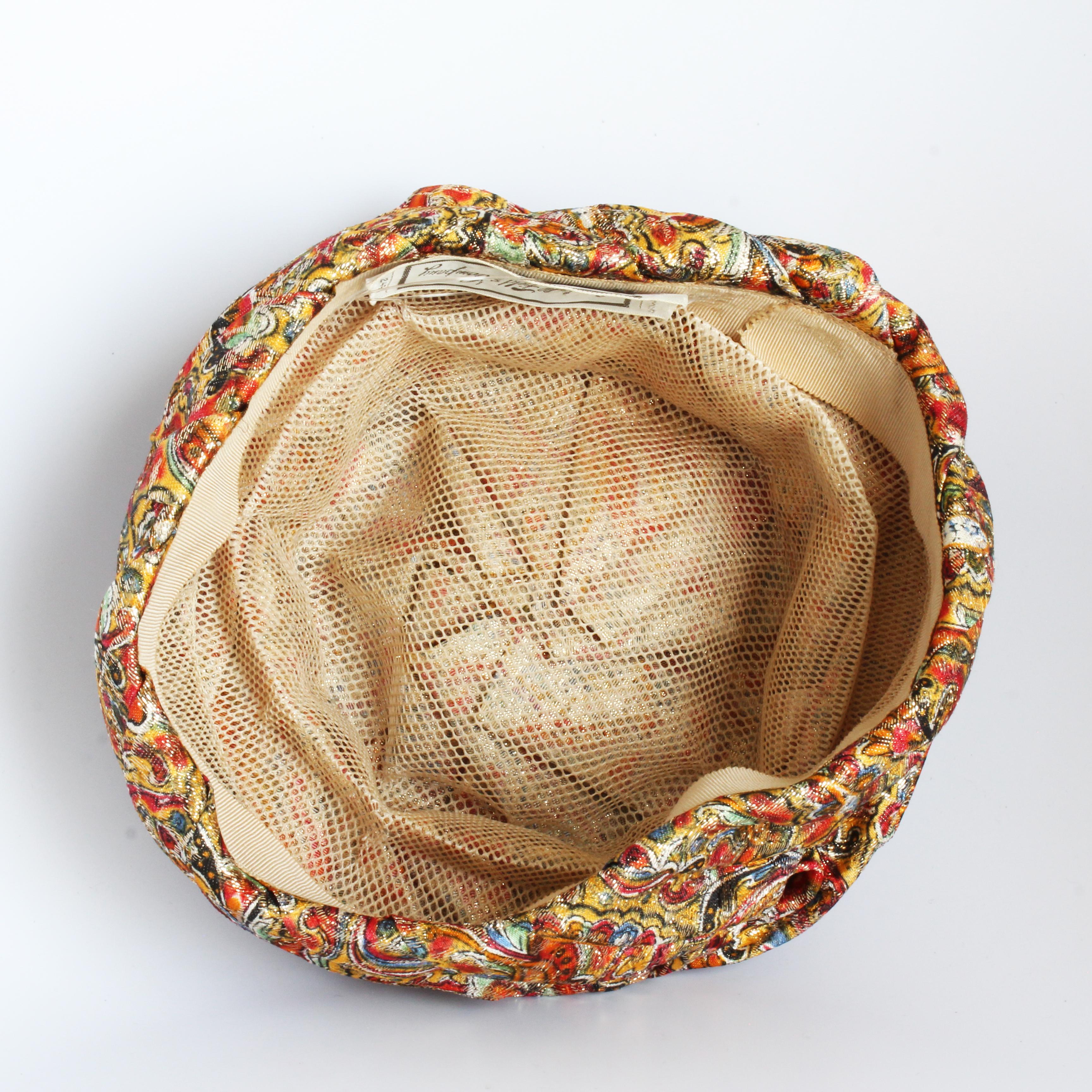 1950s Turban Hat Metallic Paisley Colorful by Marshall Field & Company Rare For Sale 4