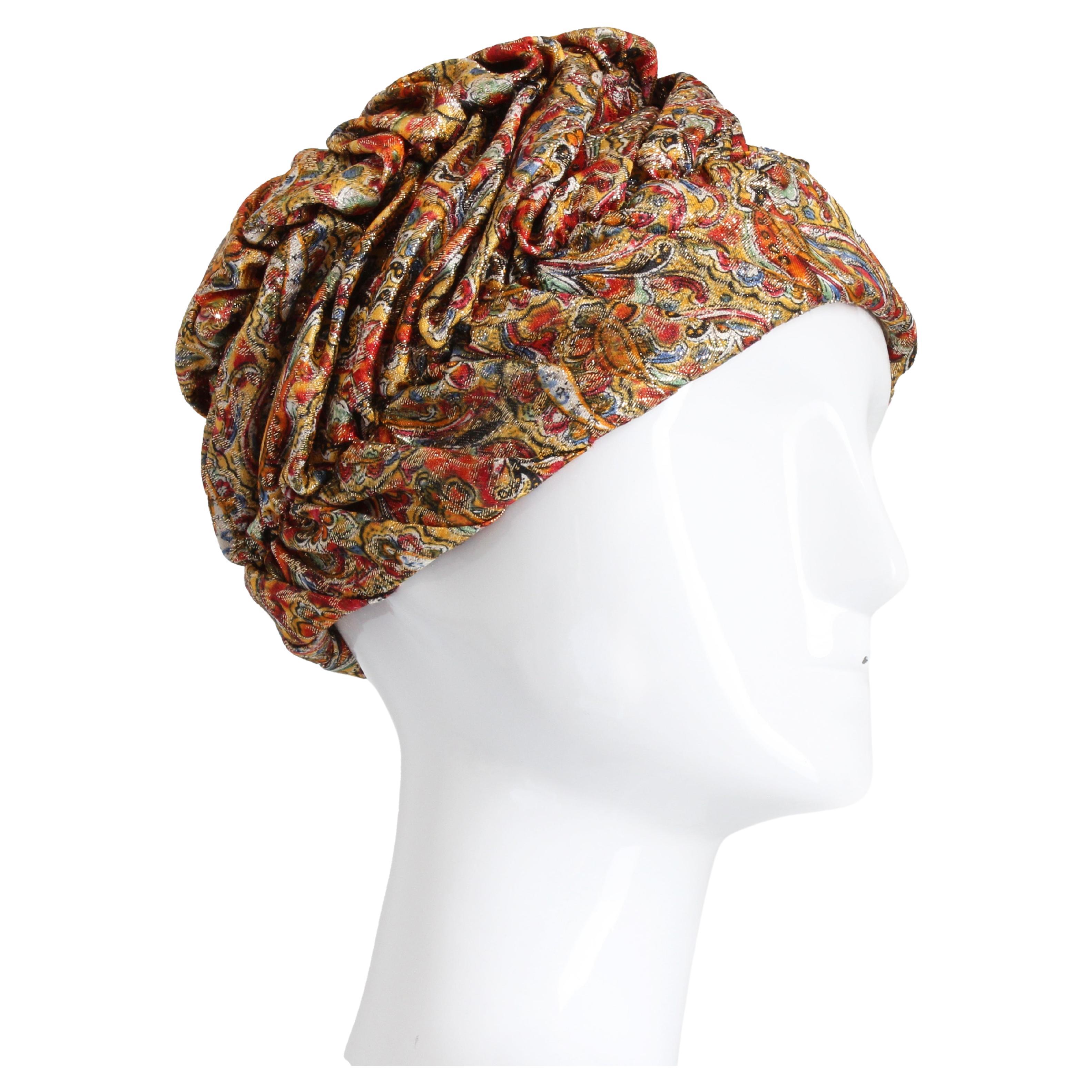 1950s Turban Hat Metallic Paisley Colorful by Marshall Field & Company Rare For Sale
