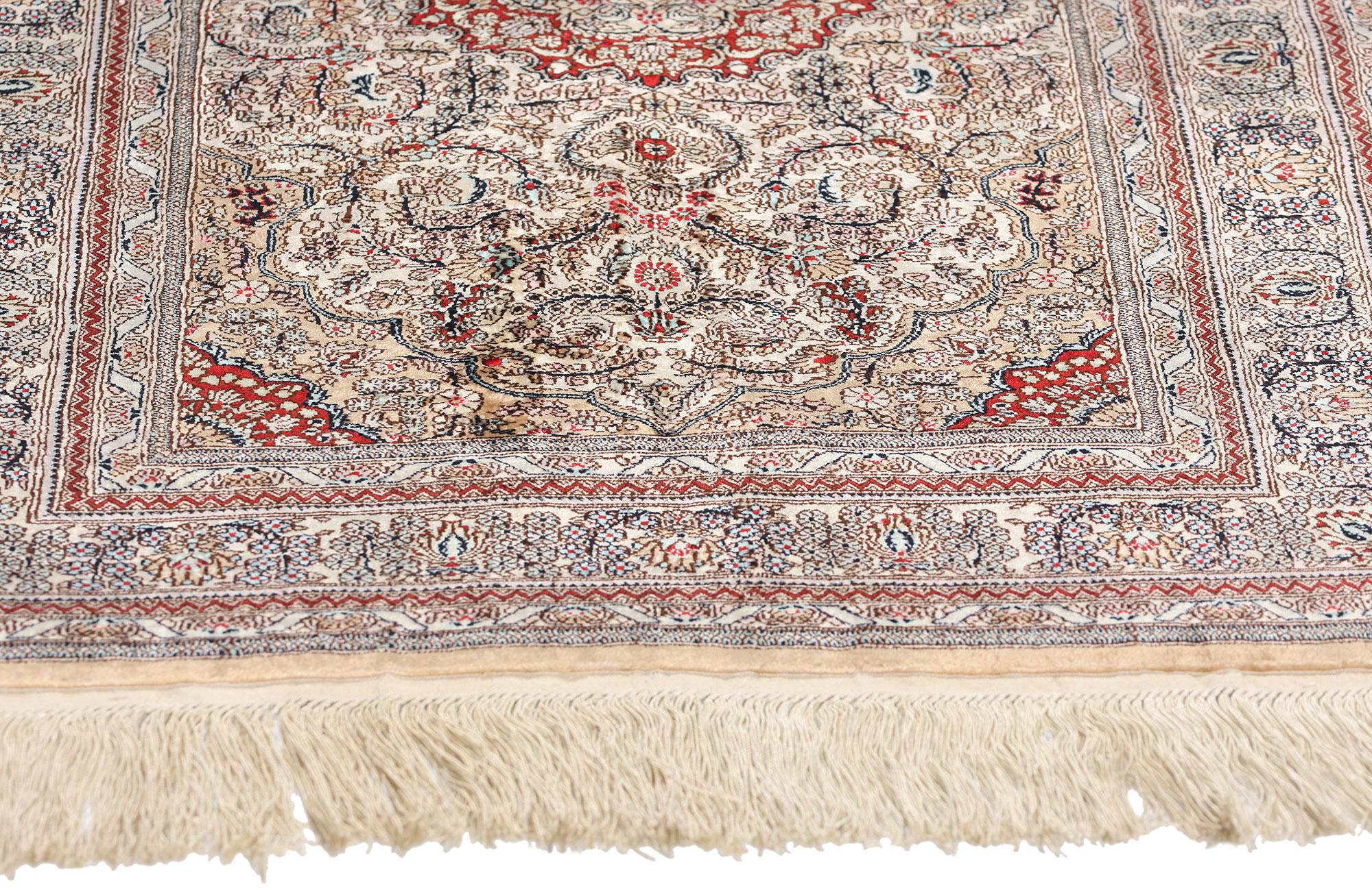 Hand-Knotted 1950's Turkish Silk Hereke Carpet with Traditional Style For Sale