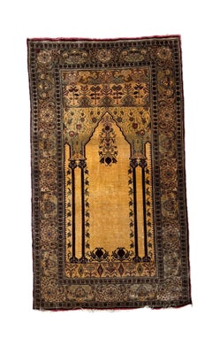 1950s Turkish Silk Prayer Rug with Floral Border