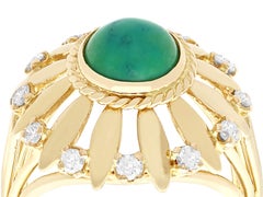 1950s Cabochon Turquoise and Diamond Yellow Gold Cocktail Ring