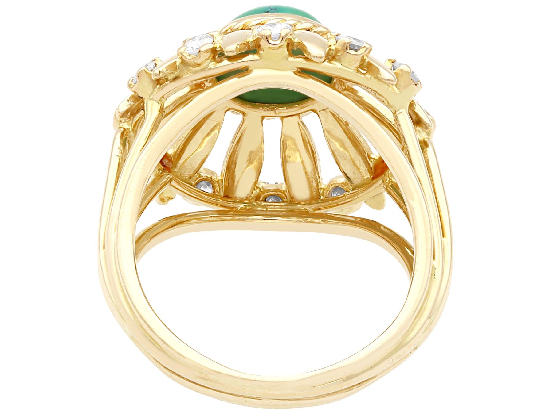 Round Cut 1950s Turquoise and Diamond Yellow Gold Cocktail Ring For Sale