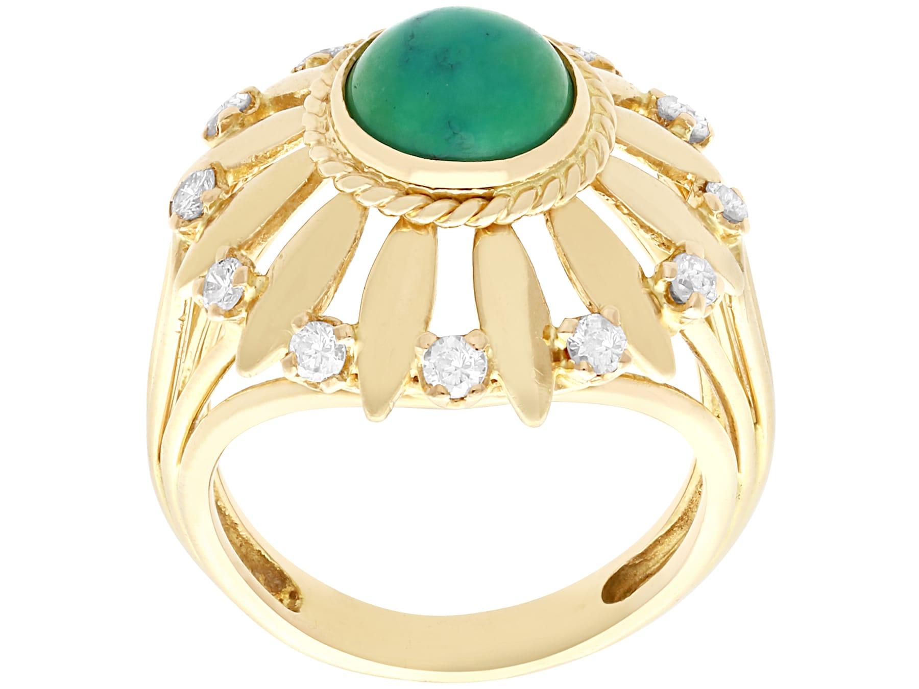 1950s Turquoise and Diamond Yellow Gold Cocktail Ring In Excellent Condition For Sale In Jesmond, Newcastle Upon Tyne