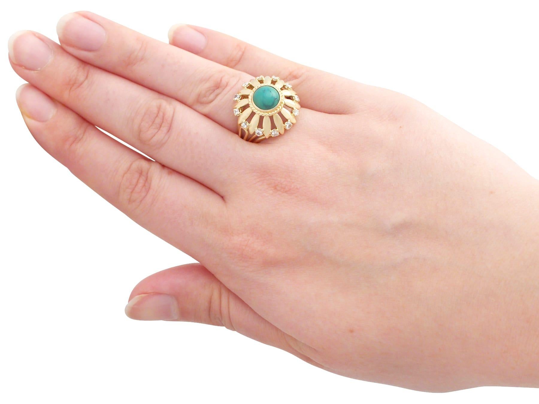 1950s Turquoise and Diamond Yellow Gold Cocktail Ring For Sale 1