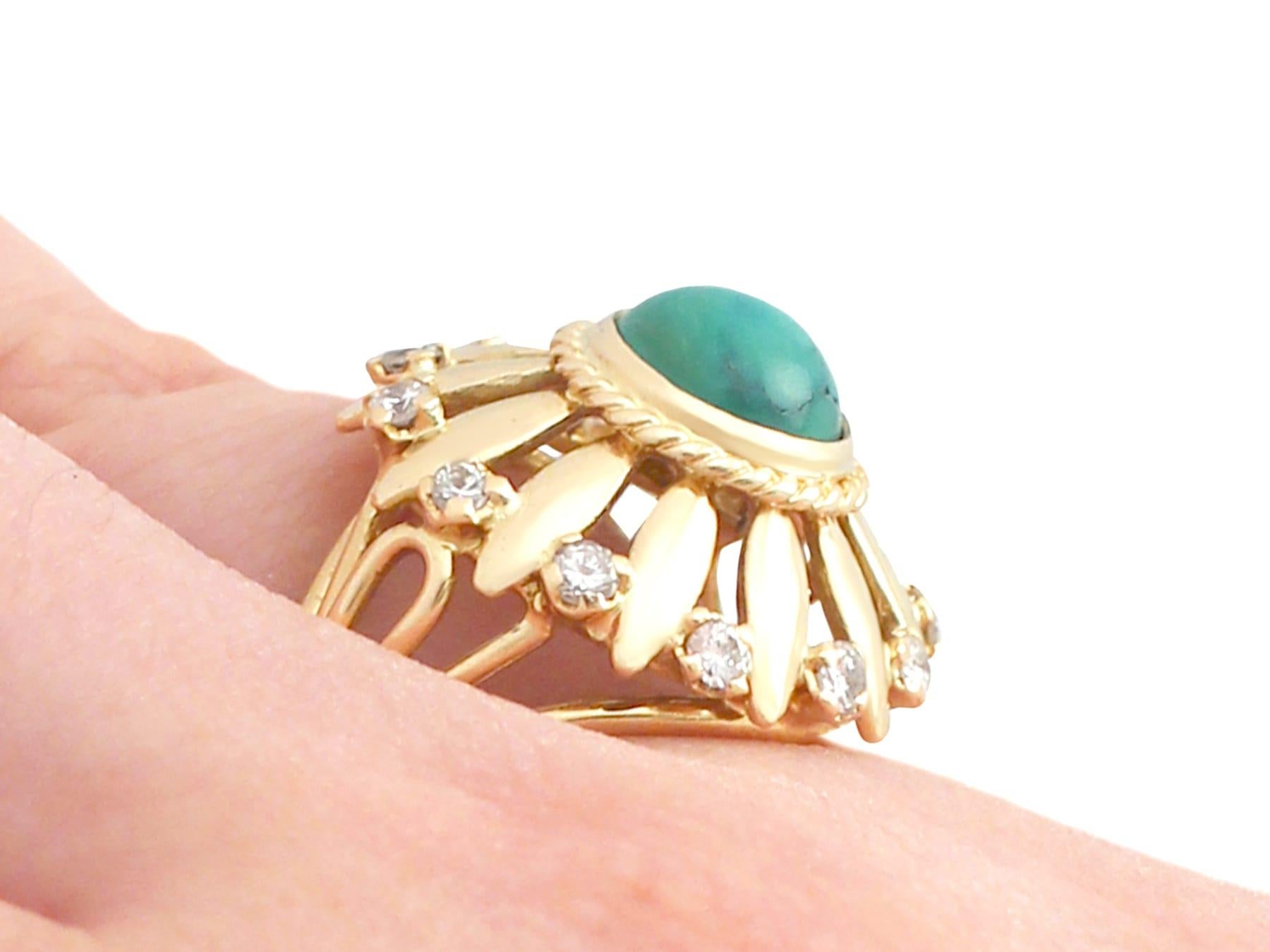 1950s Turquoise and Diamond Yellow Gold Cocktail Ring For Sale 2
