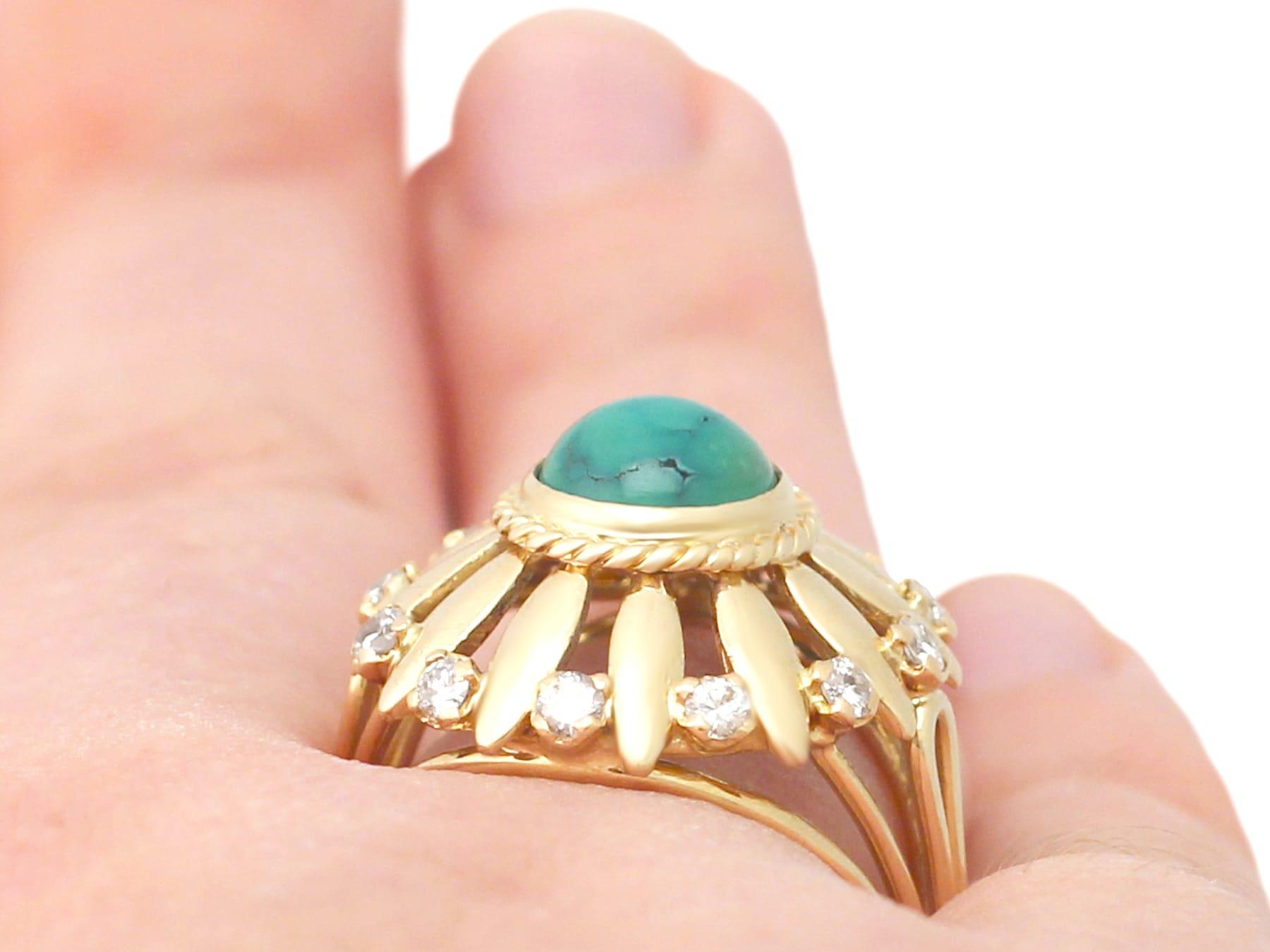 1950s Turquoise and Diamond Yellow Gold Cocktail Ring For Sale 3
