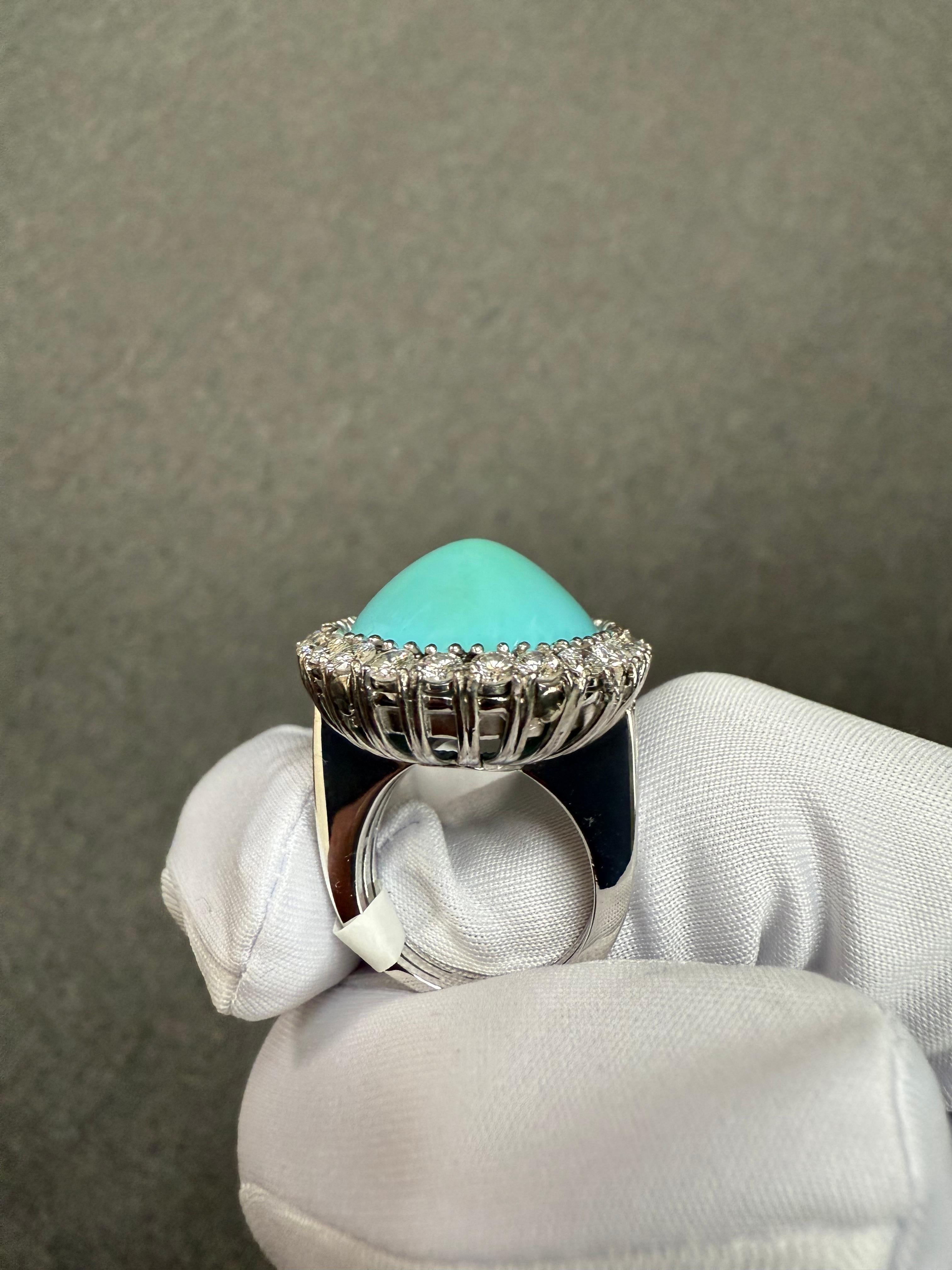 1950s Turquoise Diamond 18k White Gold Cocktail Ring For Sale 6