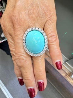 1950er Jahre Türkis Diamant 18k Weißgold Cocktail Ring