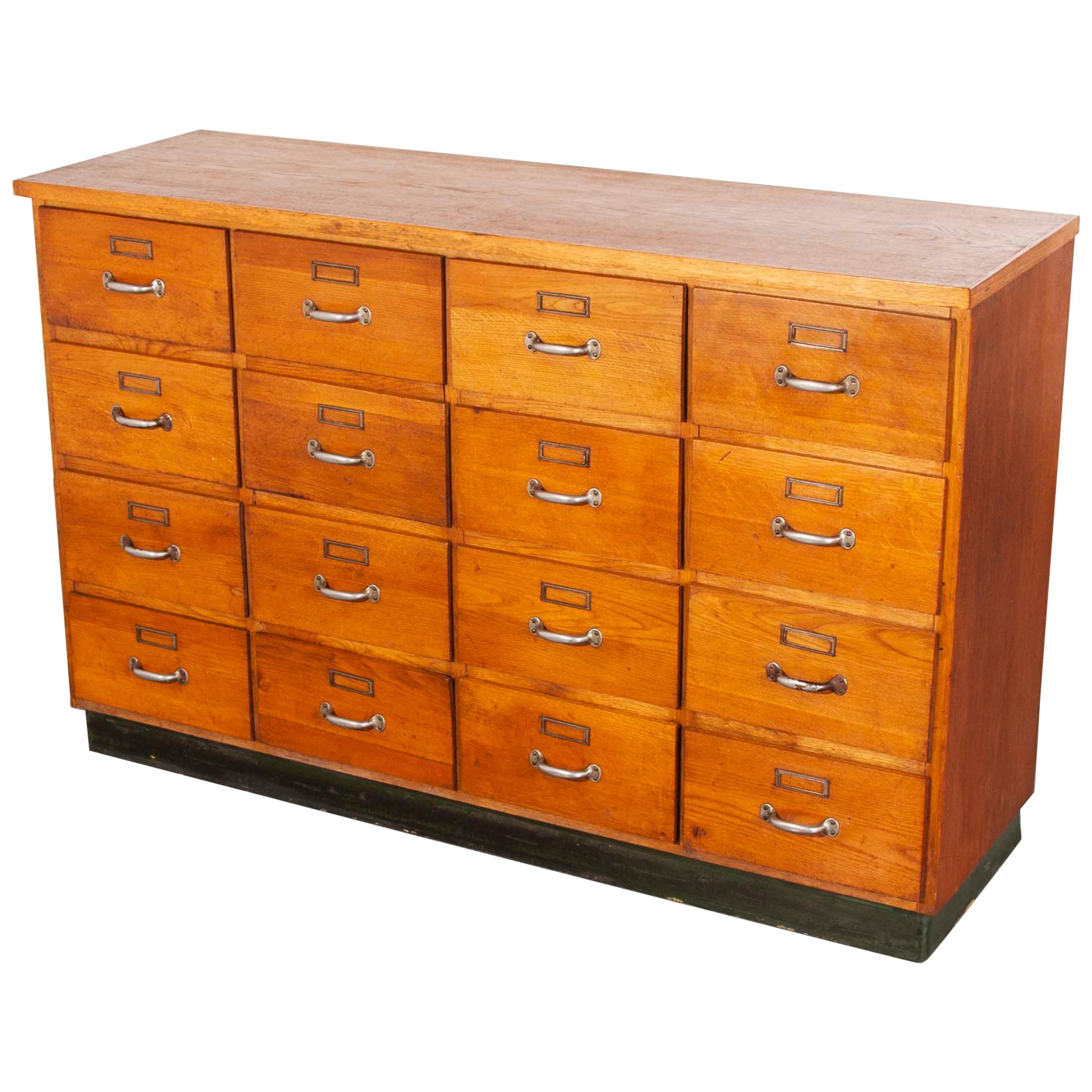 1950s Twelve-Drawer Original Oak Apothecary Cabinet, Chest of Drawers, German