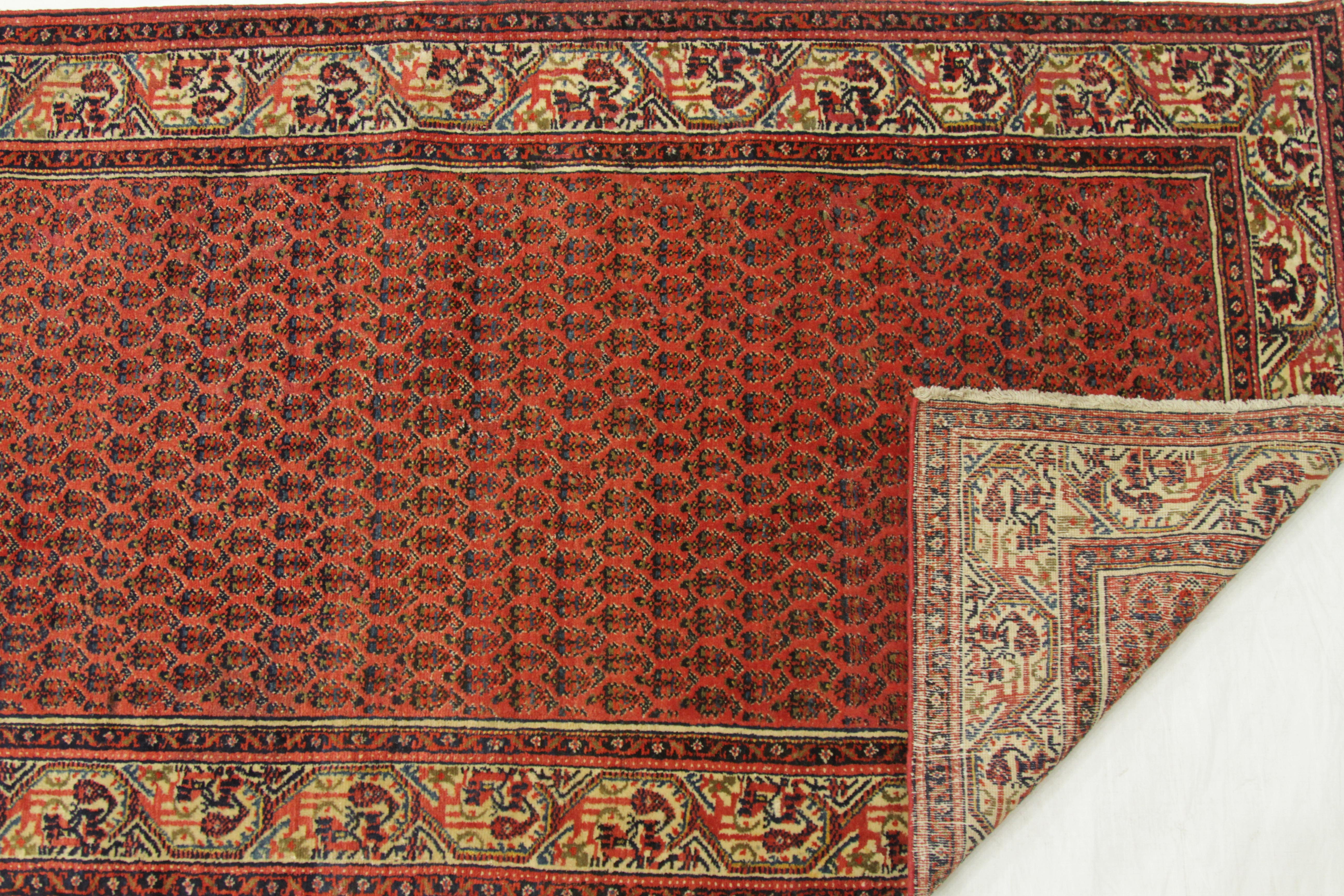 1950s Twin Antique Persian Rug Featuring a “Boteh’ Field in Saraband Style In Excellent Condition For Sale In Dallas, TX