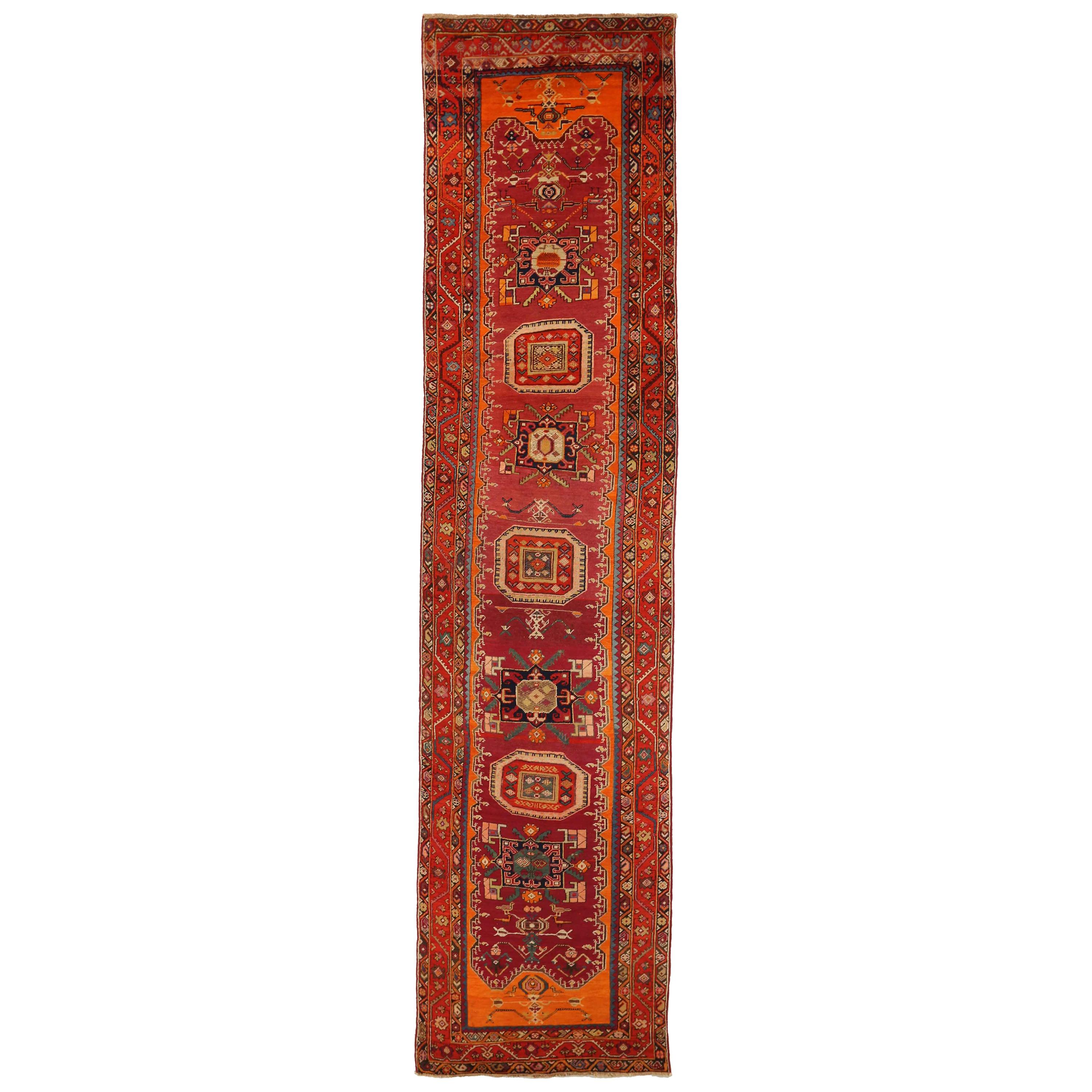 1950s Twin Antique Persian Rug with Gemstone Design Handwoven Karabagh Style