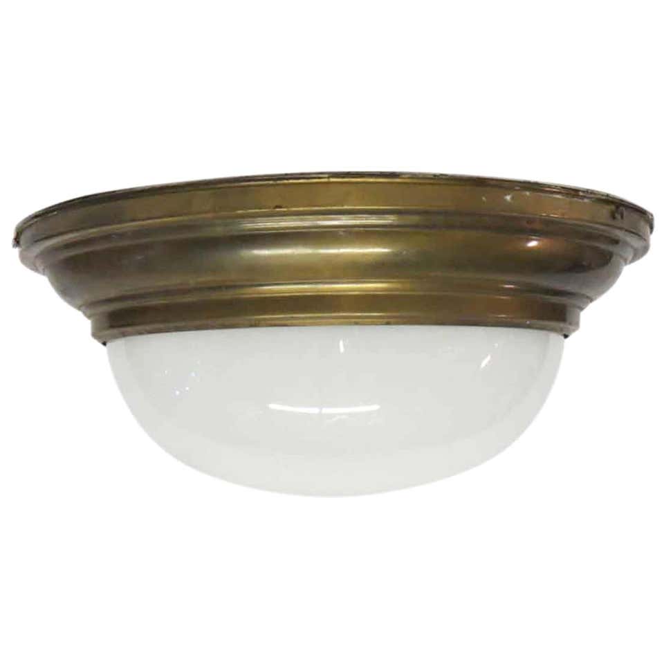 Light Fixture Rim 1950s Two-Light Milk Glass Dome Light Flush Mount Fixture with Brass ...