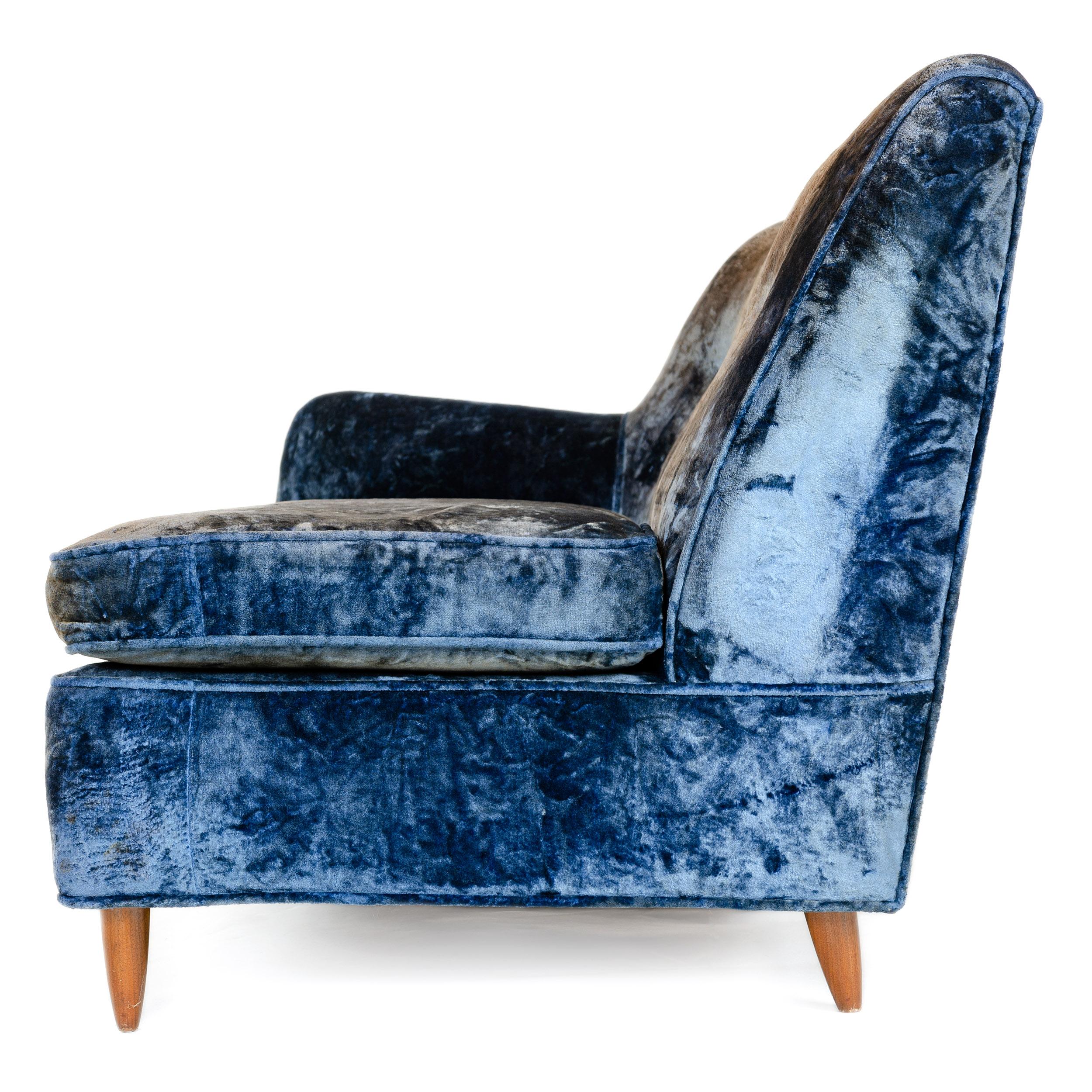 Mid-20th Century 1950s Two-Piece Velvet Sofa in the Style of Gio Ponti