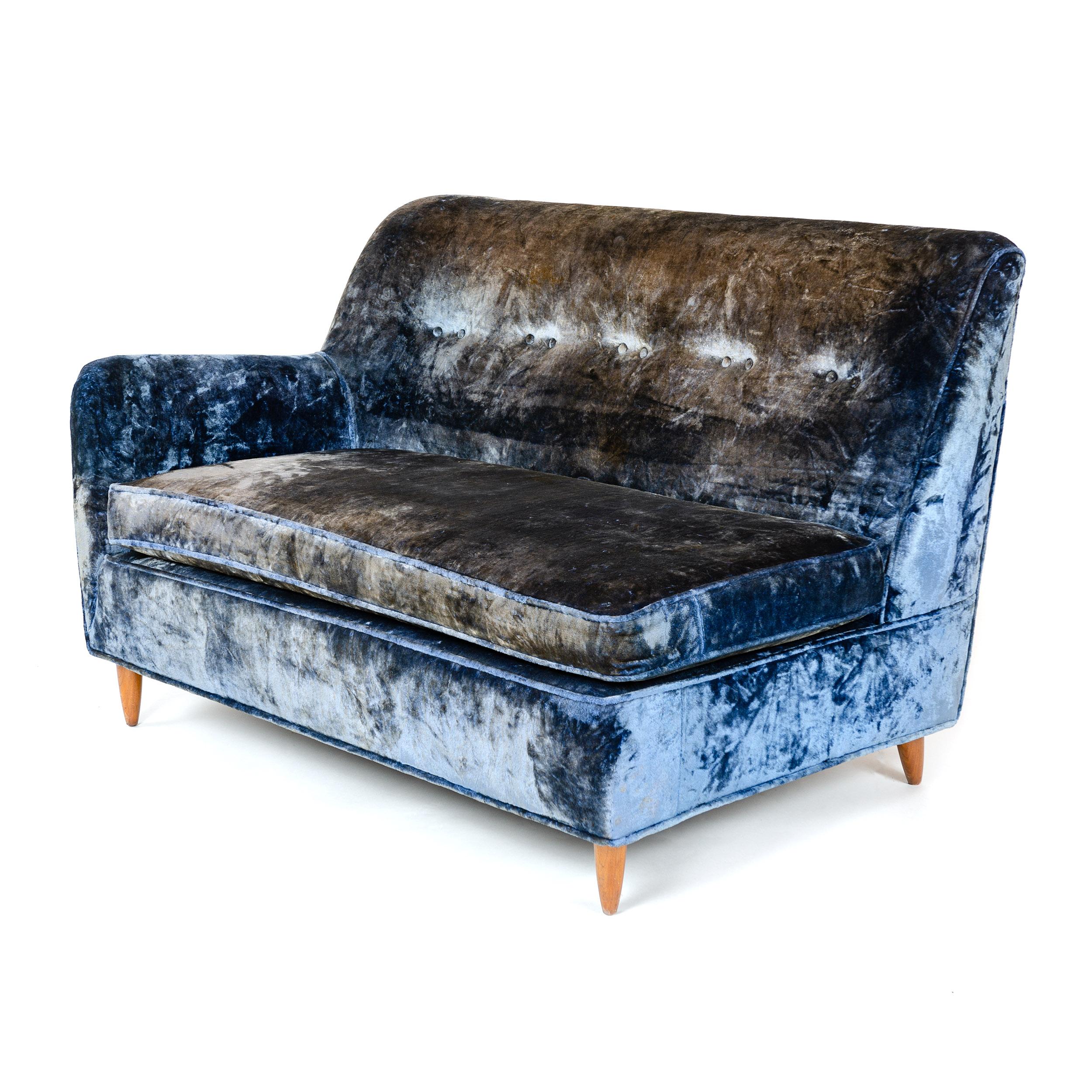1950s Two-Piece Velvet Sofa in the Style of Gio Ponti 1
