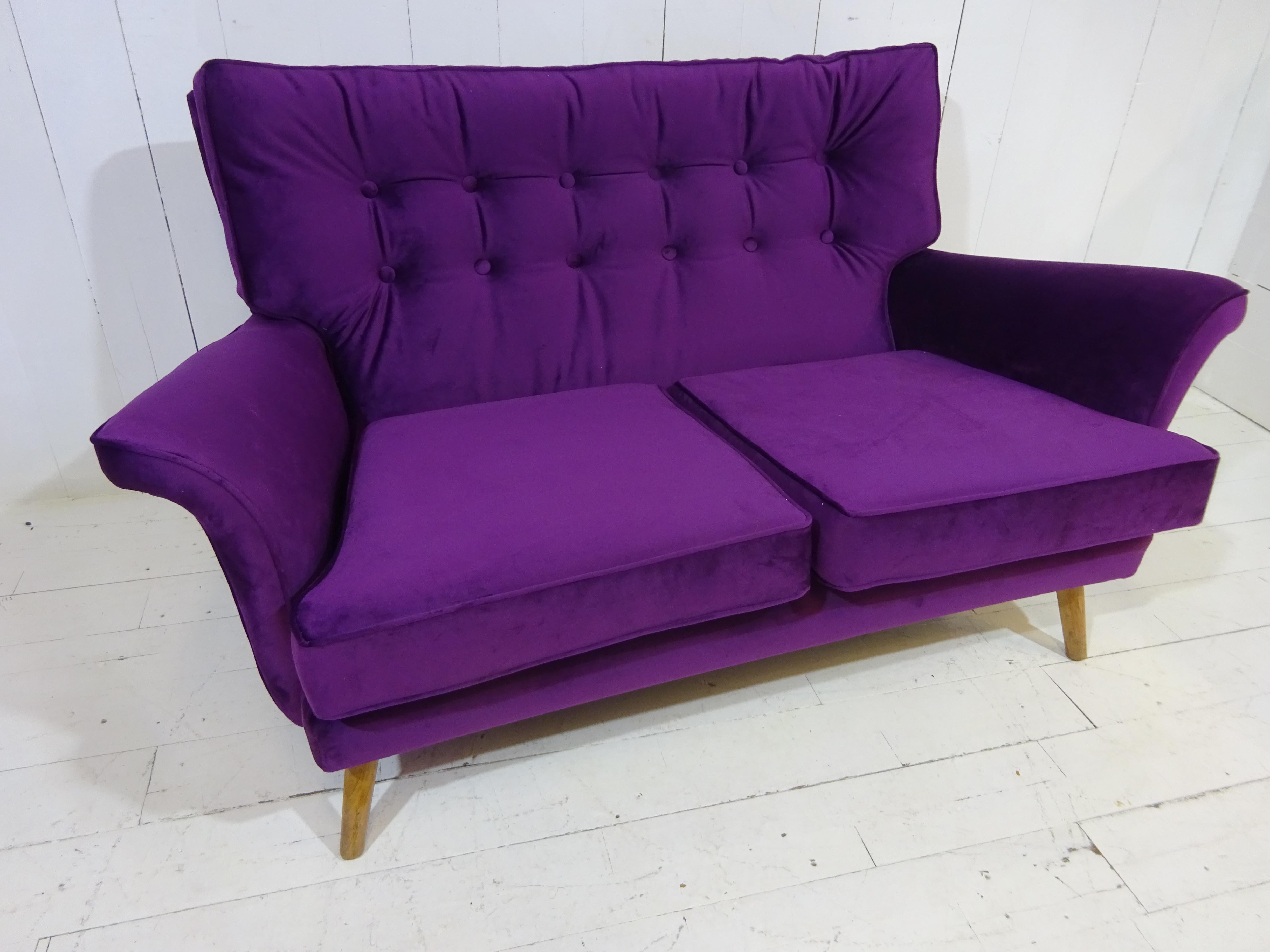 Cotton 1950's Two Seater Sofa by H Vaughan of London