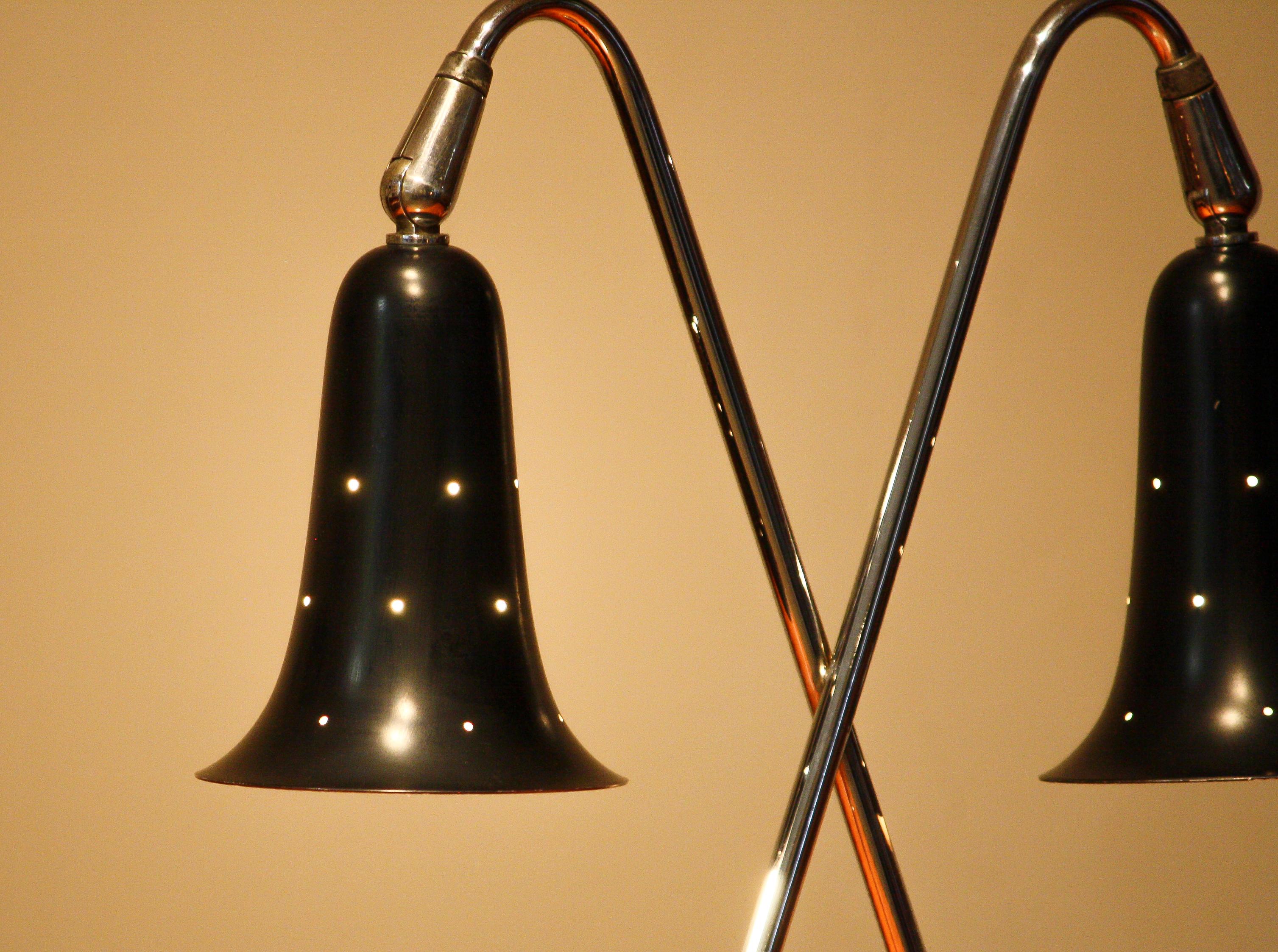 1950s, Two Shades Metal Black Lacquered and Chromed Desk/Table Lamp, USA 2