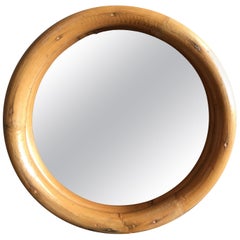 1950s Two-Strand Round Small 14" Decorative Rattan Mirror