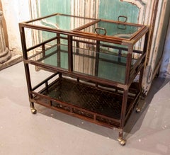 1950s Two-tiered Display Table in Wood, Glass and Brass, France.
