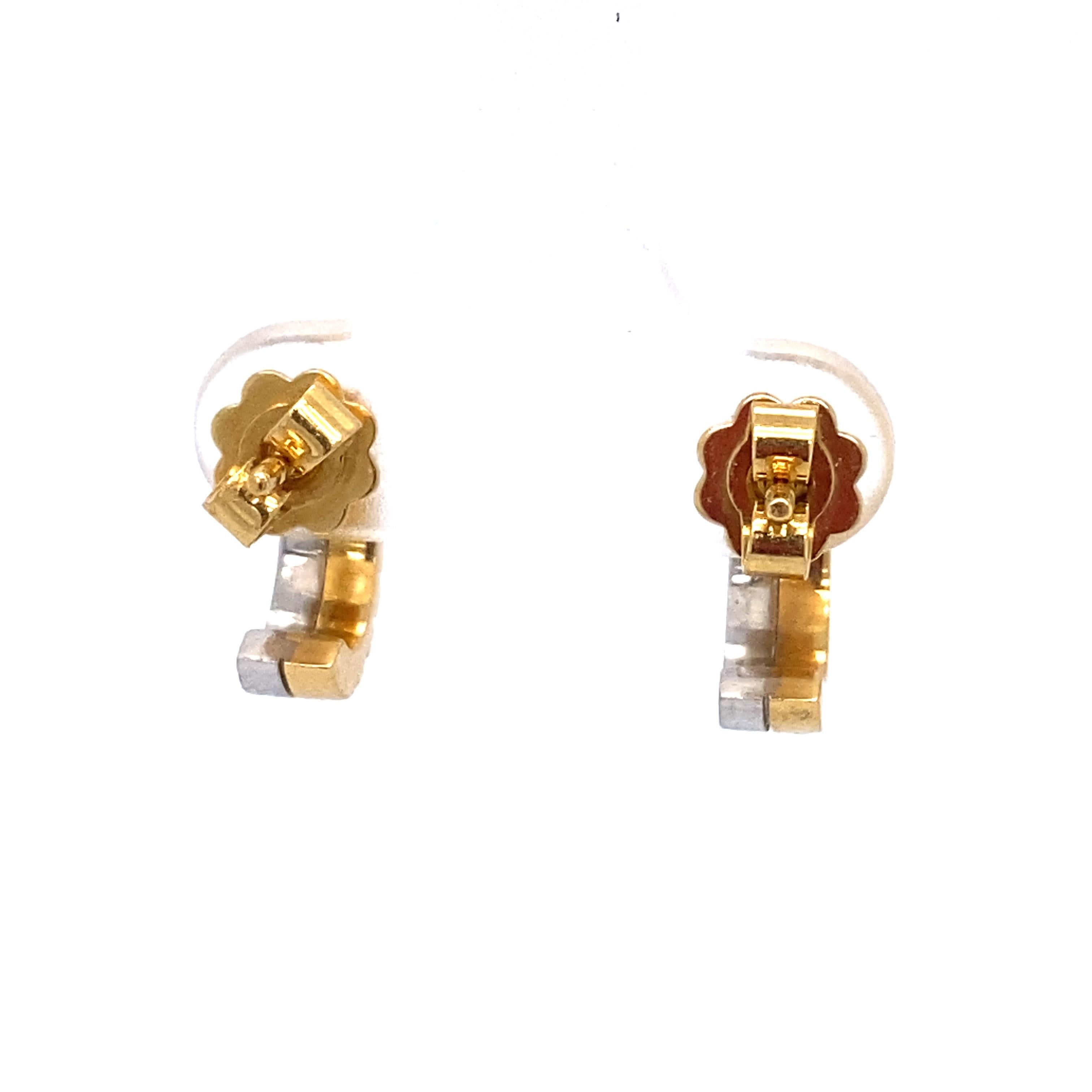 Retro 1950s Two-Tone J Hoop Earrings in 18 Karat White and Yellow Gold For Sale