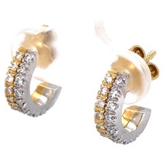 Vintage 1950s Two-Tone J Hoop Earrings in 18 Karat White and Yellow Gold