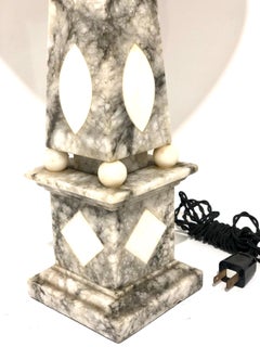 1950s Two-Tone Solid Marble Italian Column Table Lamp