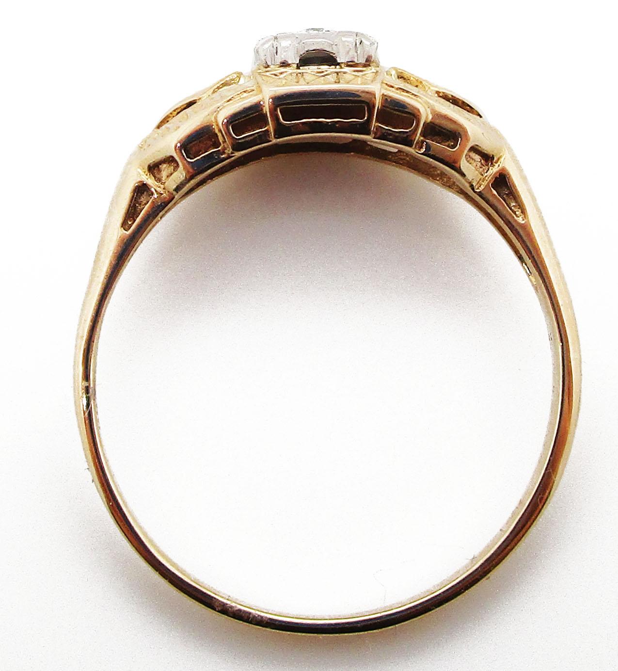 1950's Two-Tone Yellow and White Gold Diamond Engagement Ring For Sale 1