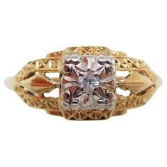 1950's Two-Tone Yellow and White Gold Diamond Engagement Ring