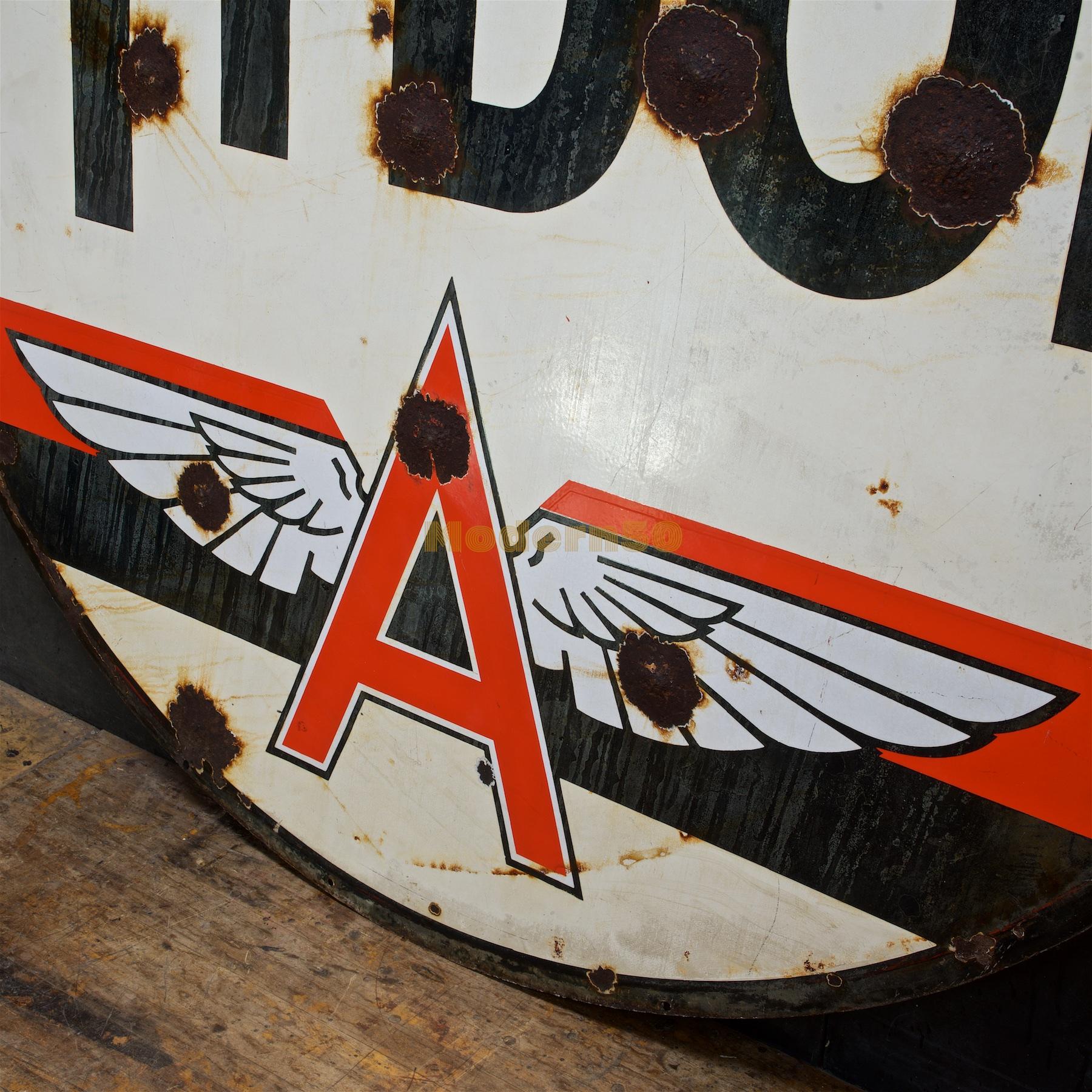 American 1950s XL Gas Station Porcelain Sign Garage Industrial Ratrod Porsche Winged Barn