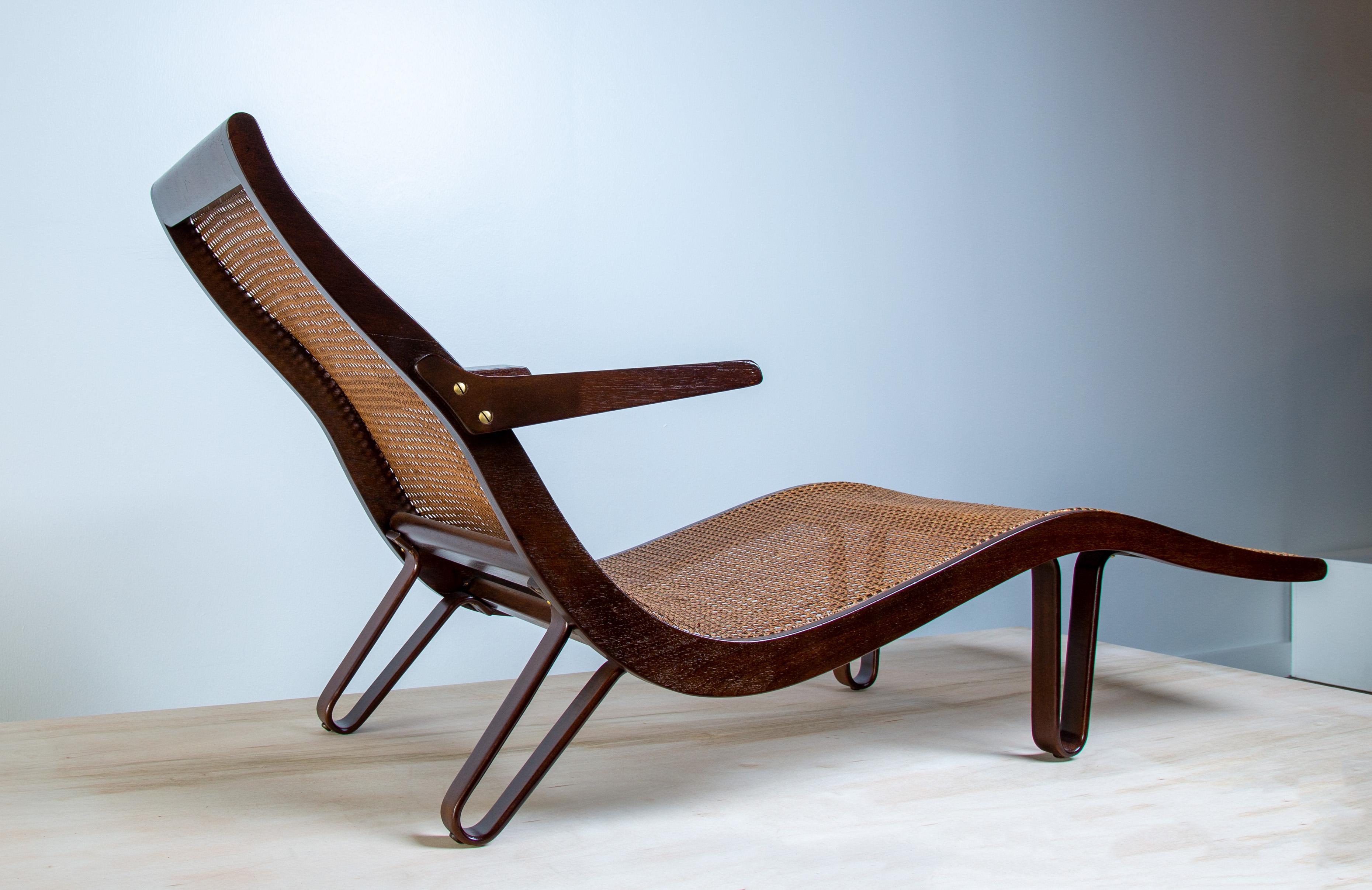 Mid-20th Century 1950s Ultra Rare Cane and Mahogany Chaise designed by Edward Wormley for Dunbar