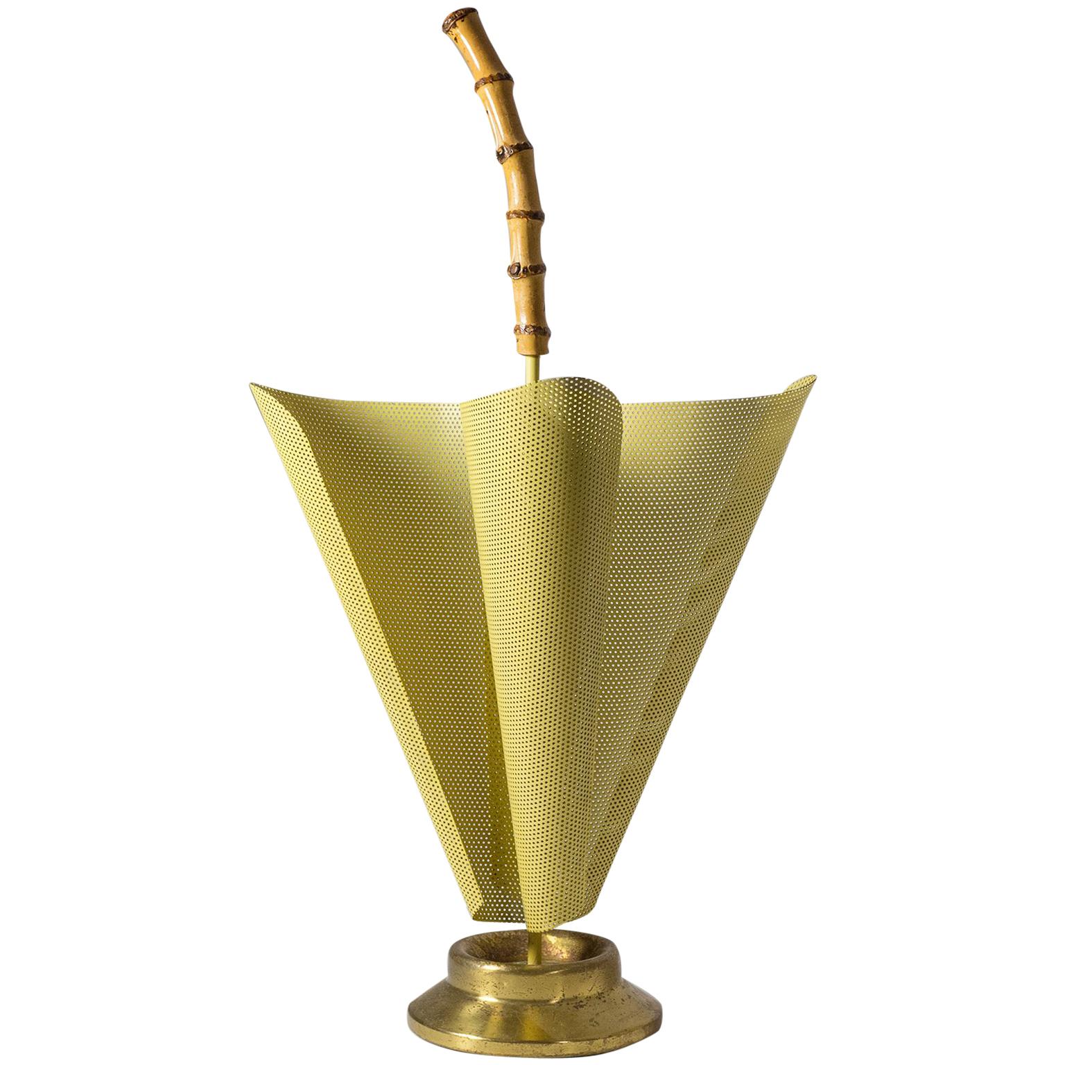 1950s Umbrella Stand, Bamboo, Brass, Perforated Metal at 1stDibs