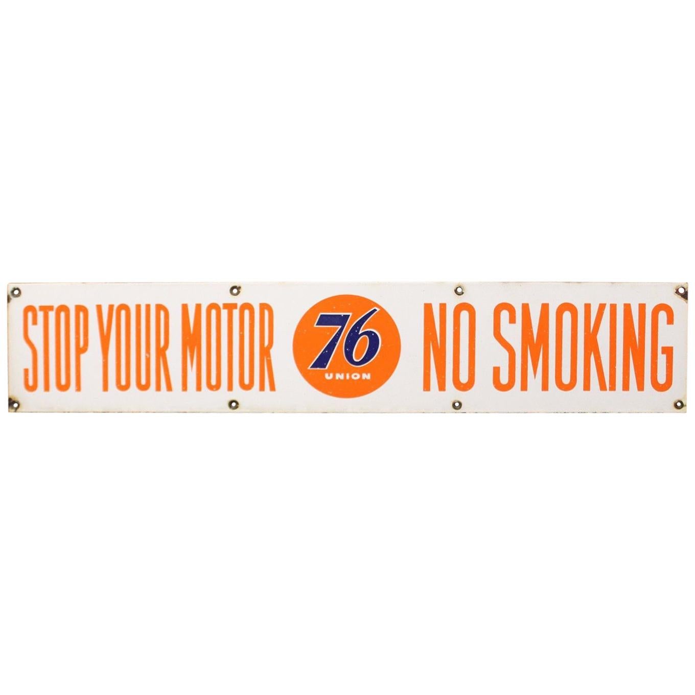 1950s Union 76 "No Smoking" Porcelain Advertising Sign For Sale