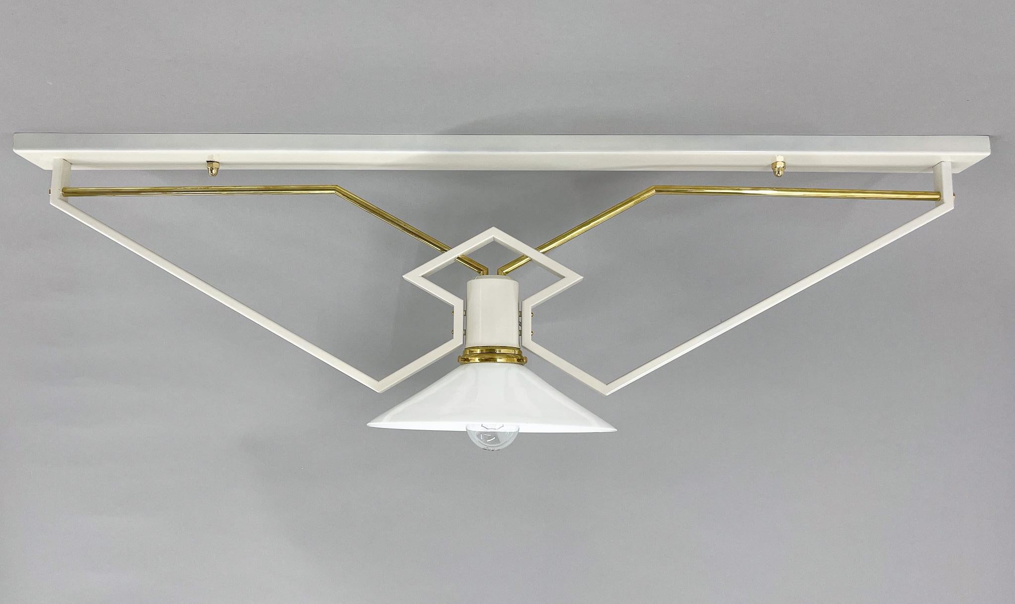Czech 1950s Unique Ceiling Lights with Brass Details, Restored, 4 pieces available For Sale