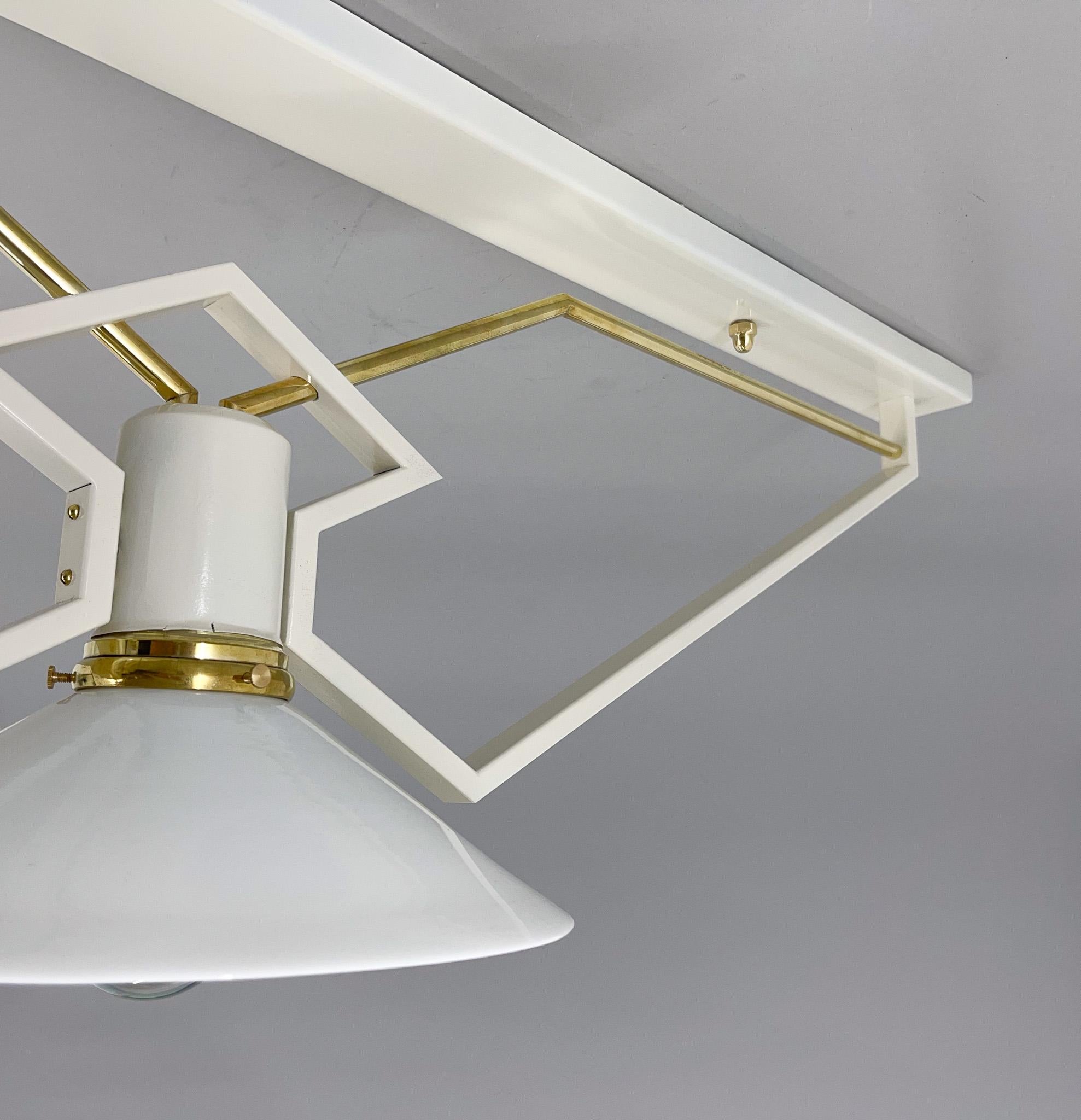 Metal 1950s Unique Ceiling Lights with Brass Details, Restored, 4 pieces available For Sale