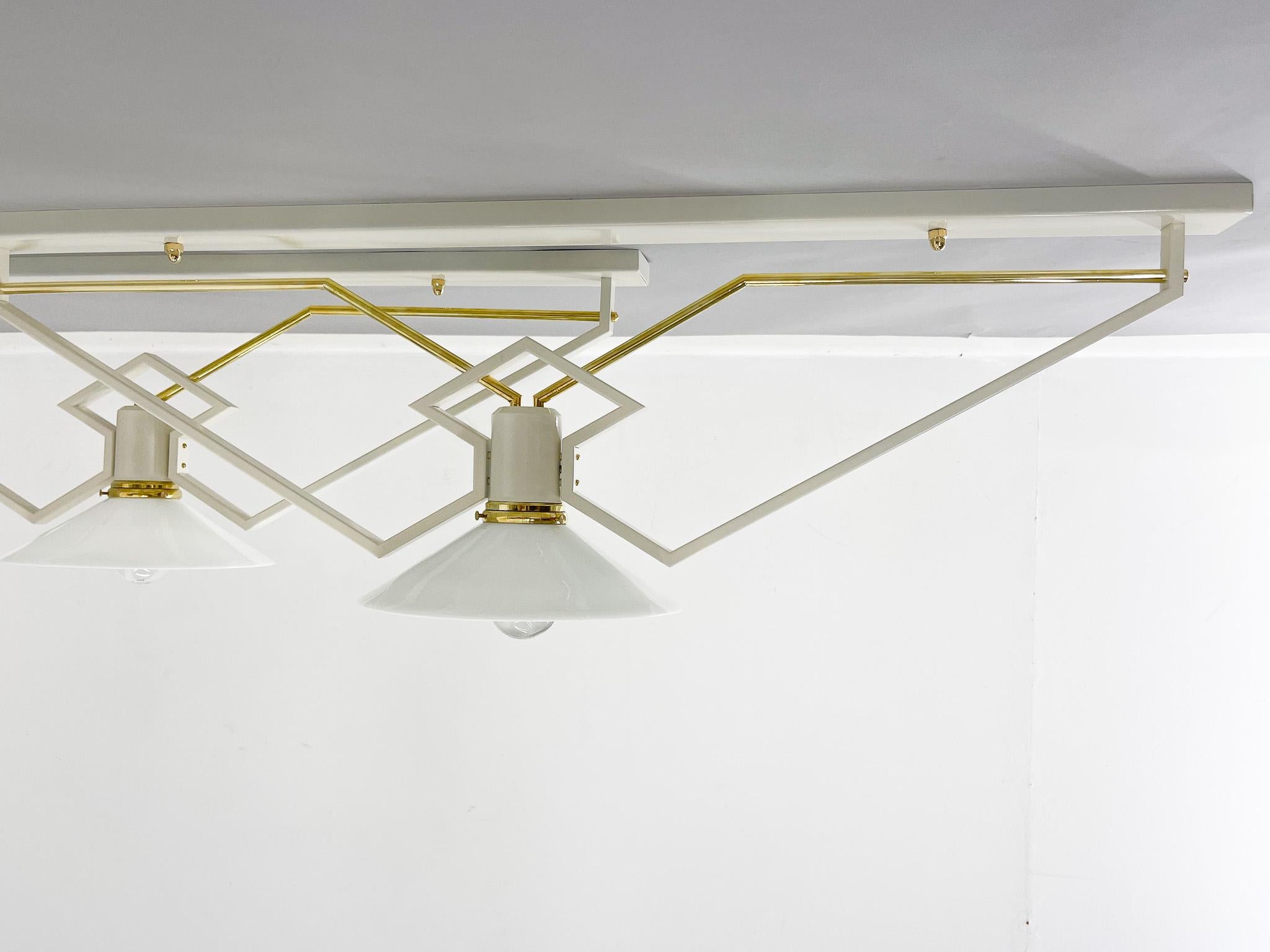 1950s Unique Ceiling Lights with Brass Details, Restored, 4 pieces available For Sale 3