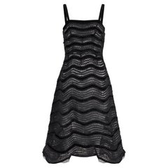 1950s Unlabelled Haute Couture Stiffened Tulle Chevron Pattern Dress