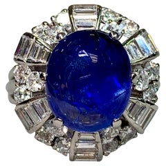 1950’s Untreated 7.41ct Burmese Sapphire & Diamond Platinum Cocktail Ring GIA