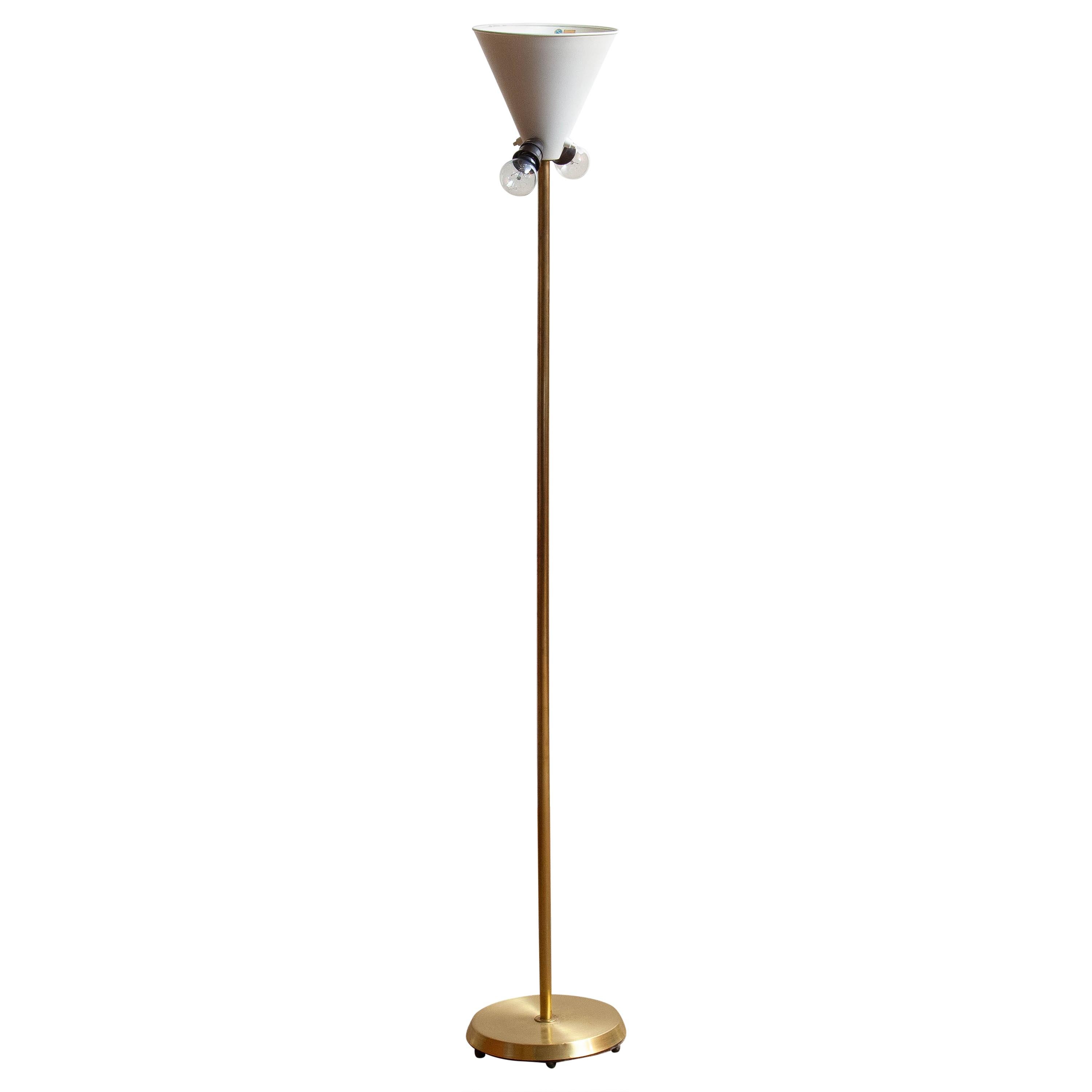 Swedish 1950s, Up-Light Floor Lamp in Brass and Metal by Fagerhults Belysning, Sweden