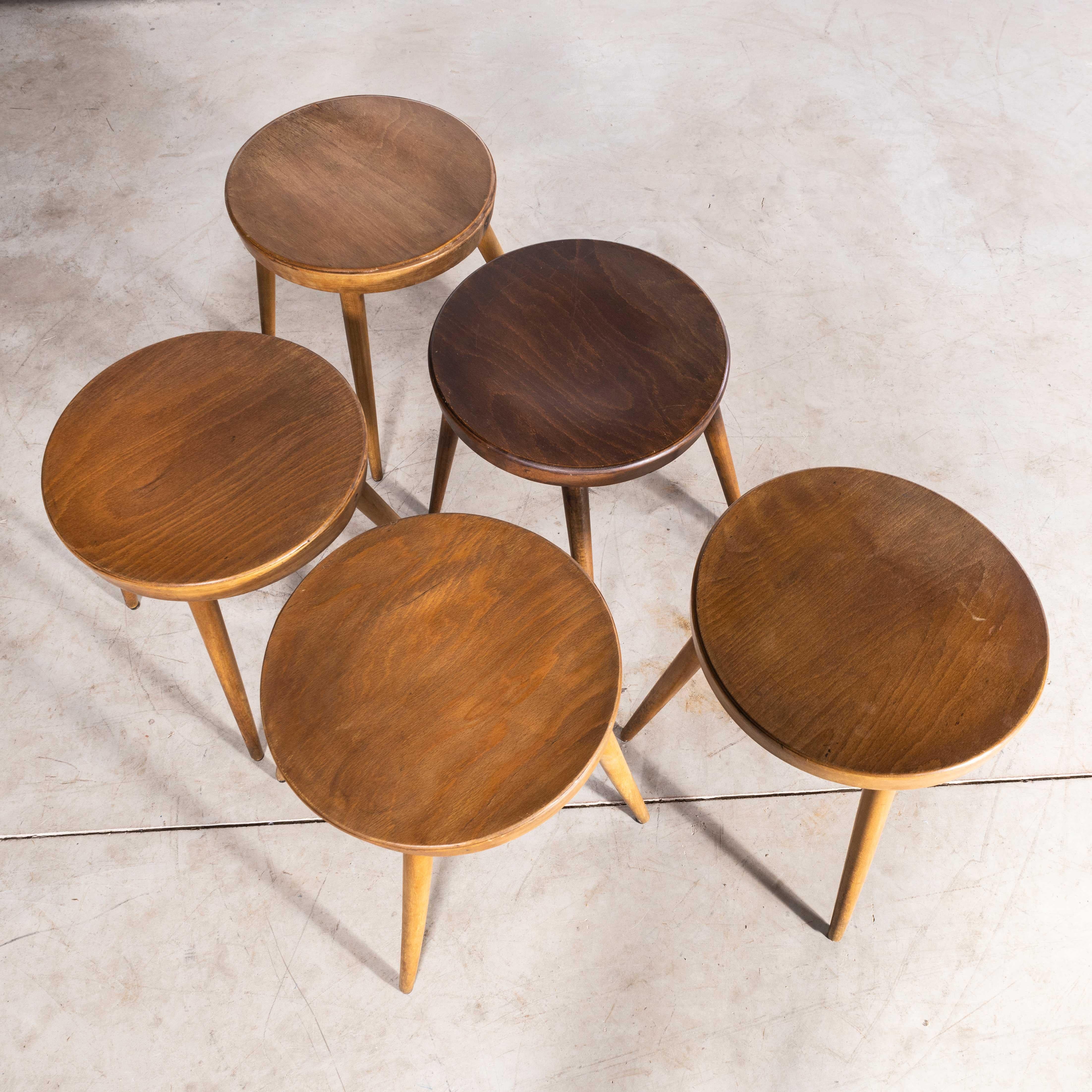 French 1950s Upcycled Baumann Stools Set of Five